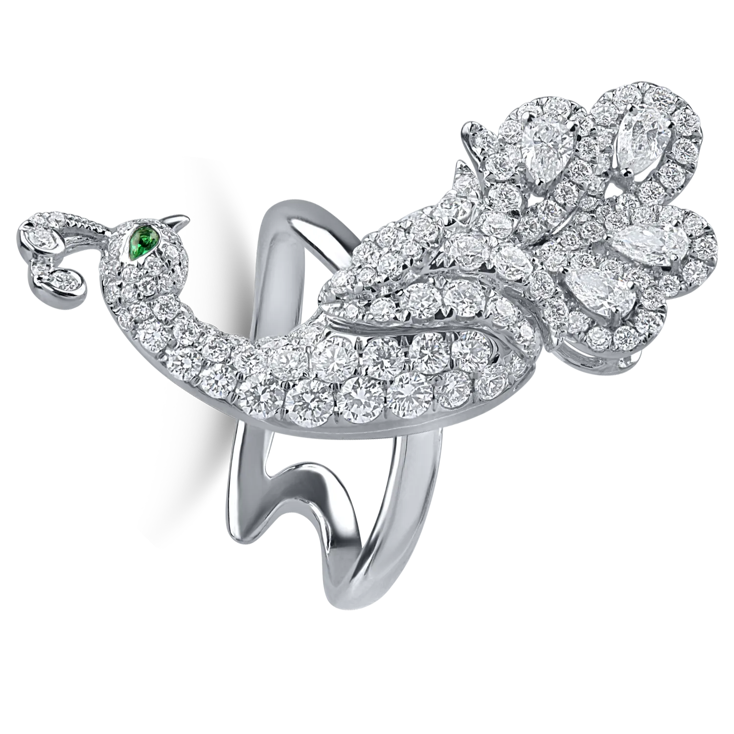 White gold ring with 1.81ct diamonds and 0.02ct green garnet