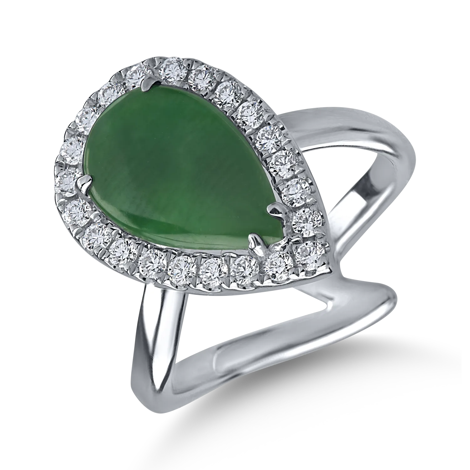 Fehérarany gyűrű 0.28ct jade és 0.32ct gyémántokkal