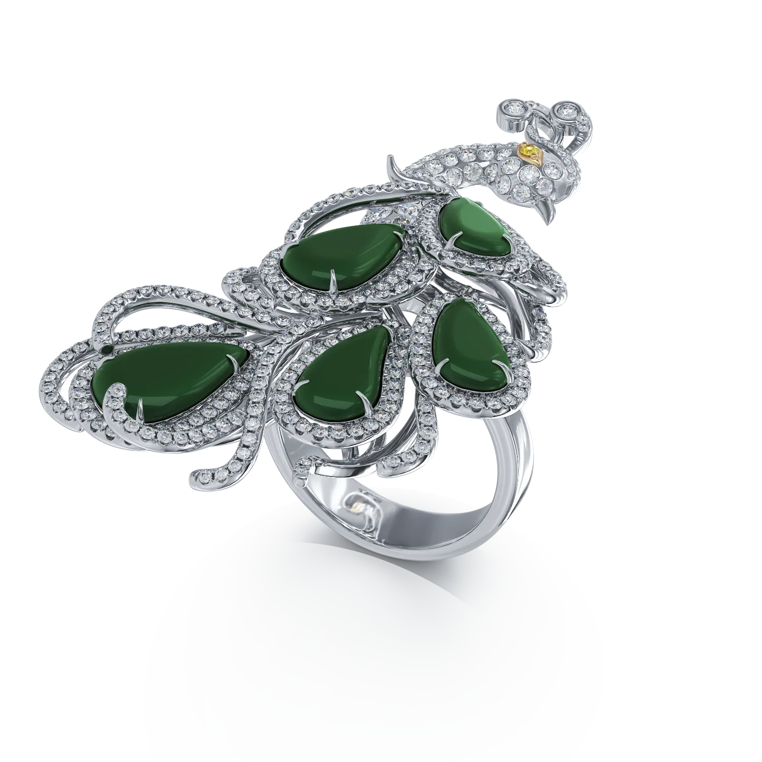 Fehérarany gyűrű 1.94ct gyémántokkal és 0.74ct jade-vel