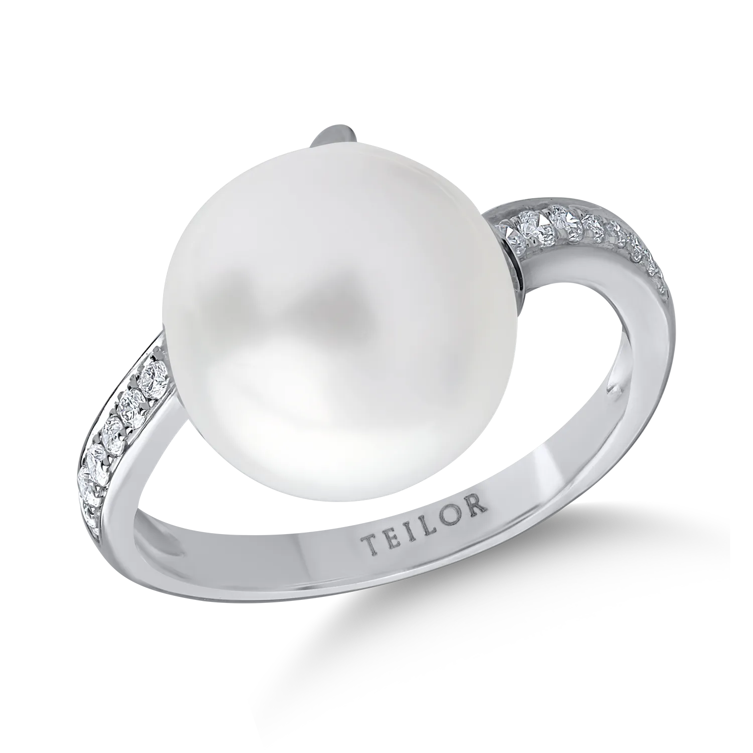 Inel din aur alb cu diamante de 0.24ct si perla de cultura-154589