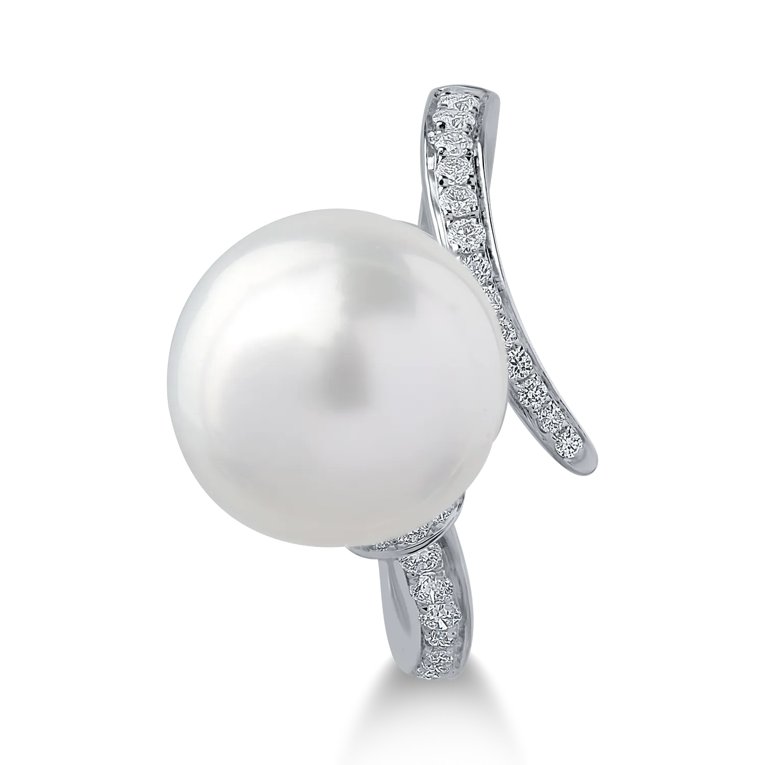 Inel din aur alb cu diamante de 0.24ct si perla de cultura