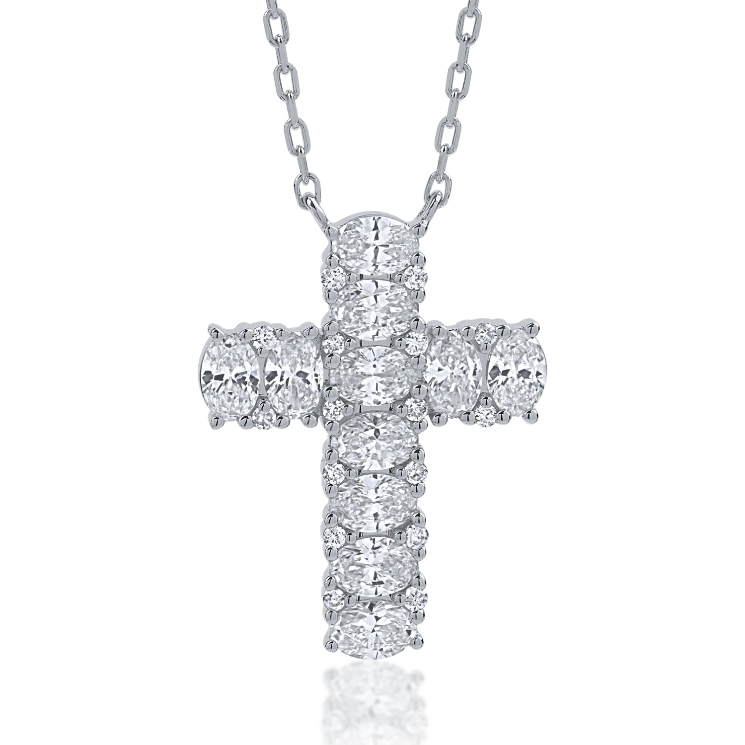 Teilor Lant cu pandantiv cruce din aur alb cu diamante de 1.2ct