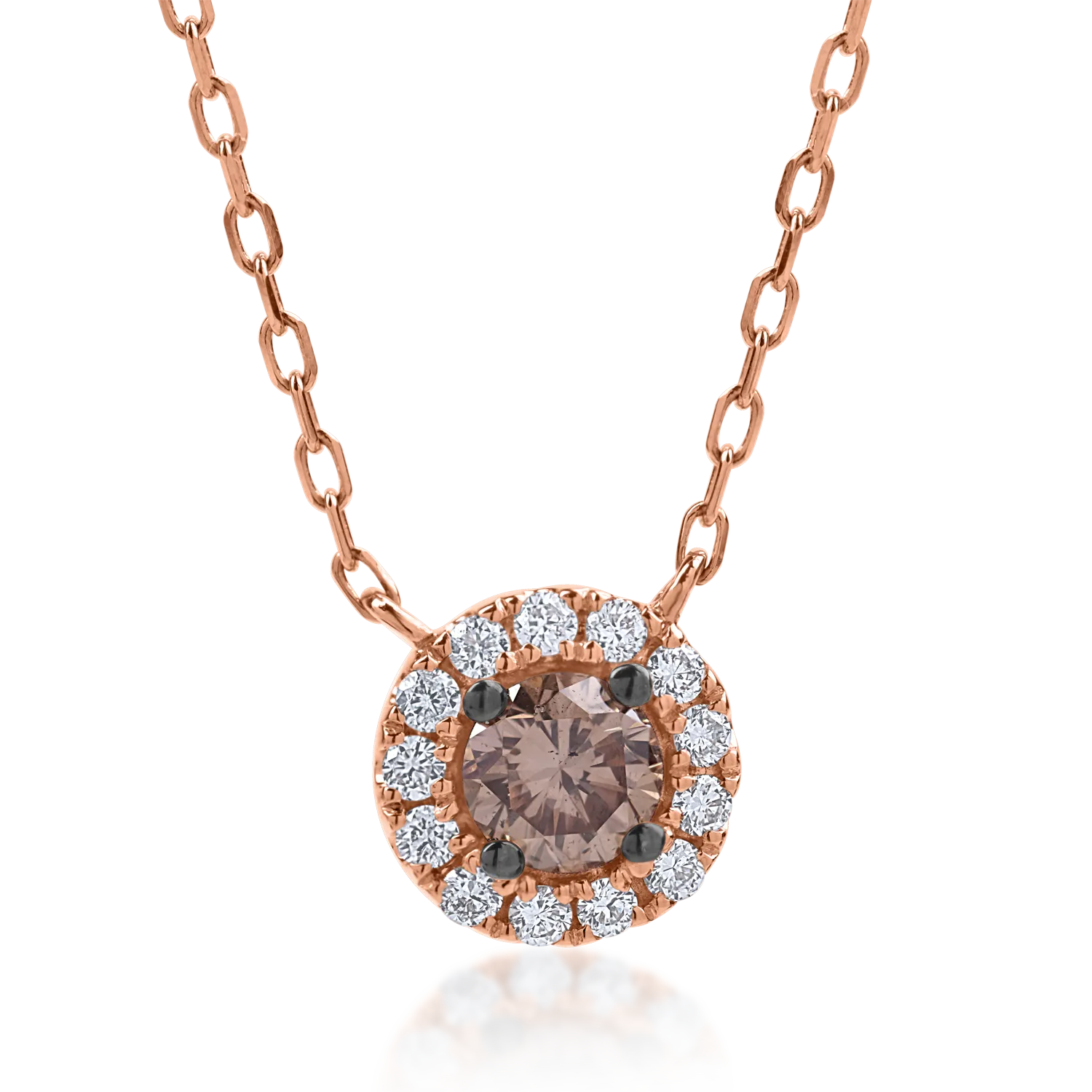 Rose gold pendant necklace with 0.33ct brown diamond and 0.14ct clear diamonds