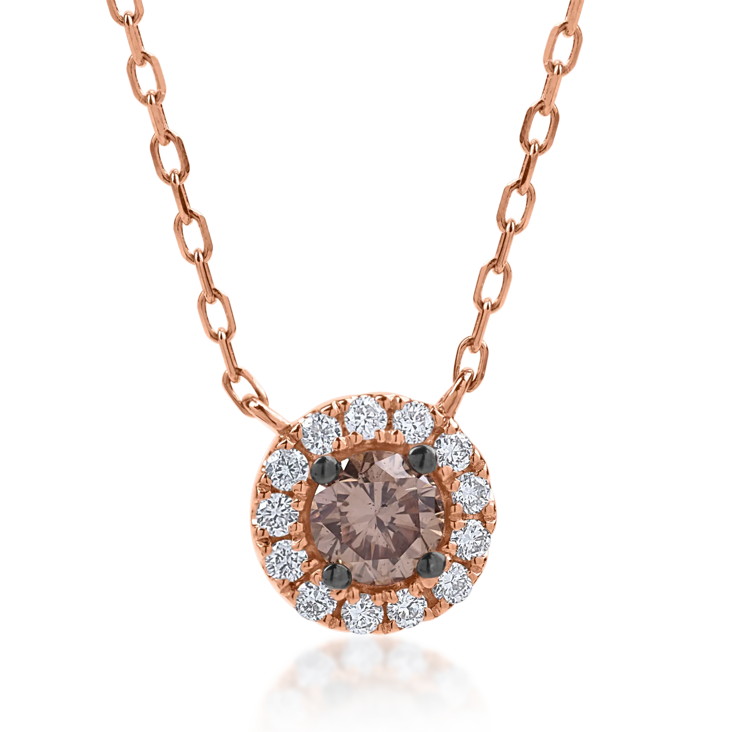 Колие с висулка от розово злато с 0.33ct кафяв диамант и 0.14ct прозрачни диаманти