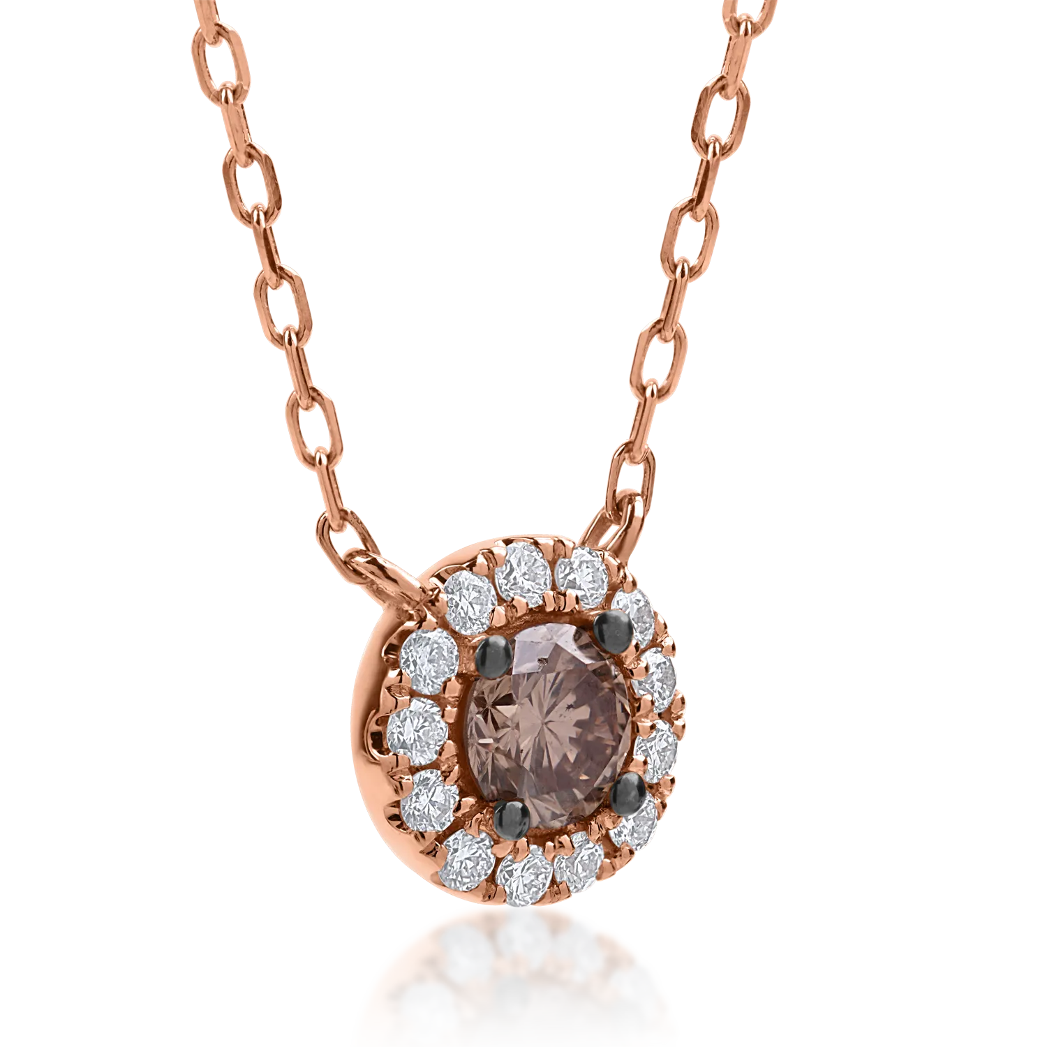 Колие с висулка от розово злато с 0.33ct кафяв диамант и 0.14ct прозрачни диаманти