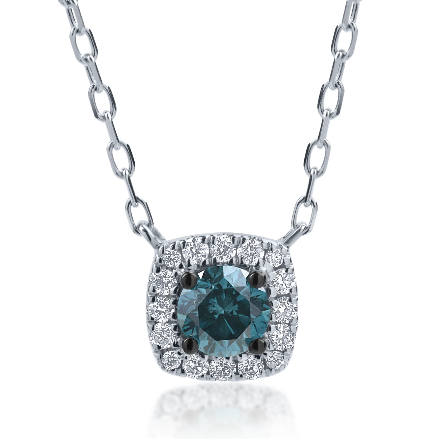 Колие с висулка от бяло злато с 0.3ct син диамант и 0.09ct прозрачни диаманти-154700