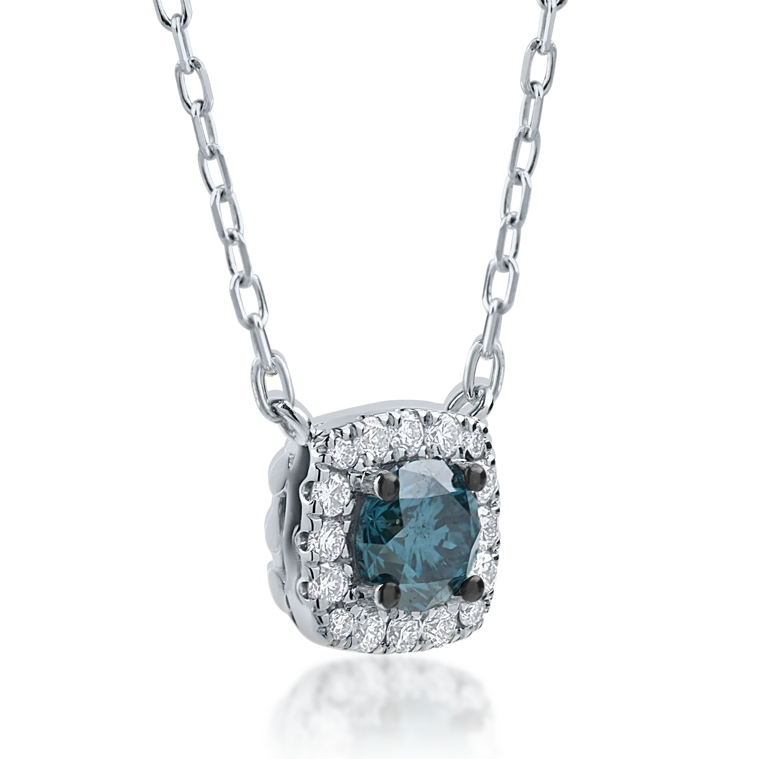 Колие с висулка от бяло злато с 0.3ct син диамант и 0.09ct прозрачни диаманти