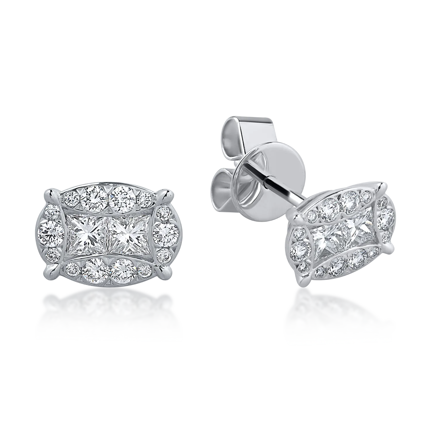 Cercei din aur alb cu diamante princess si rotunde de 0.56ct