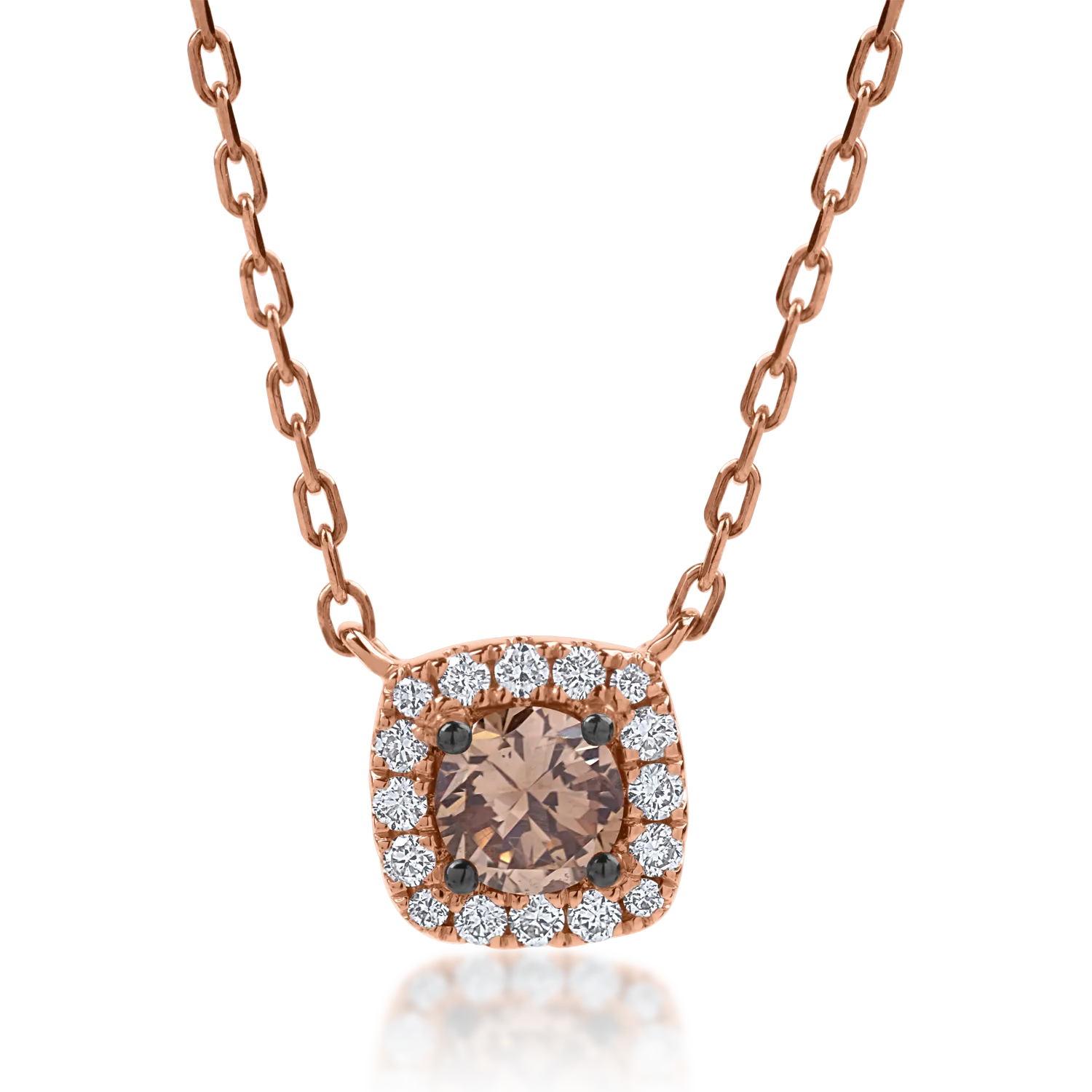 Rose gold pendant necklace with 0.25ct brown diamond and 0.09ct clear diamonds