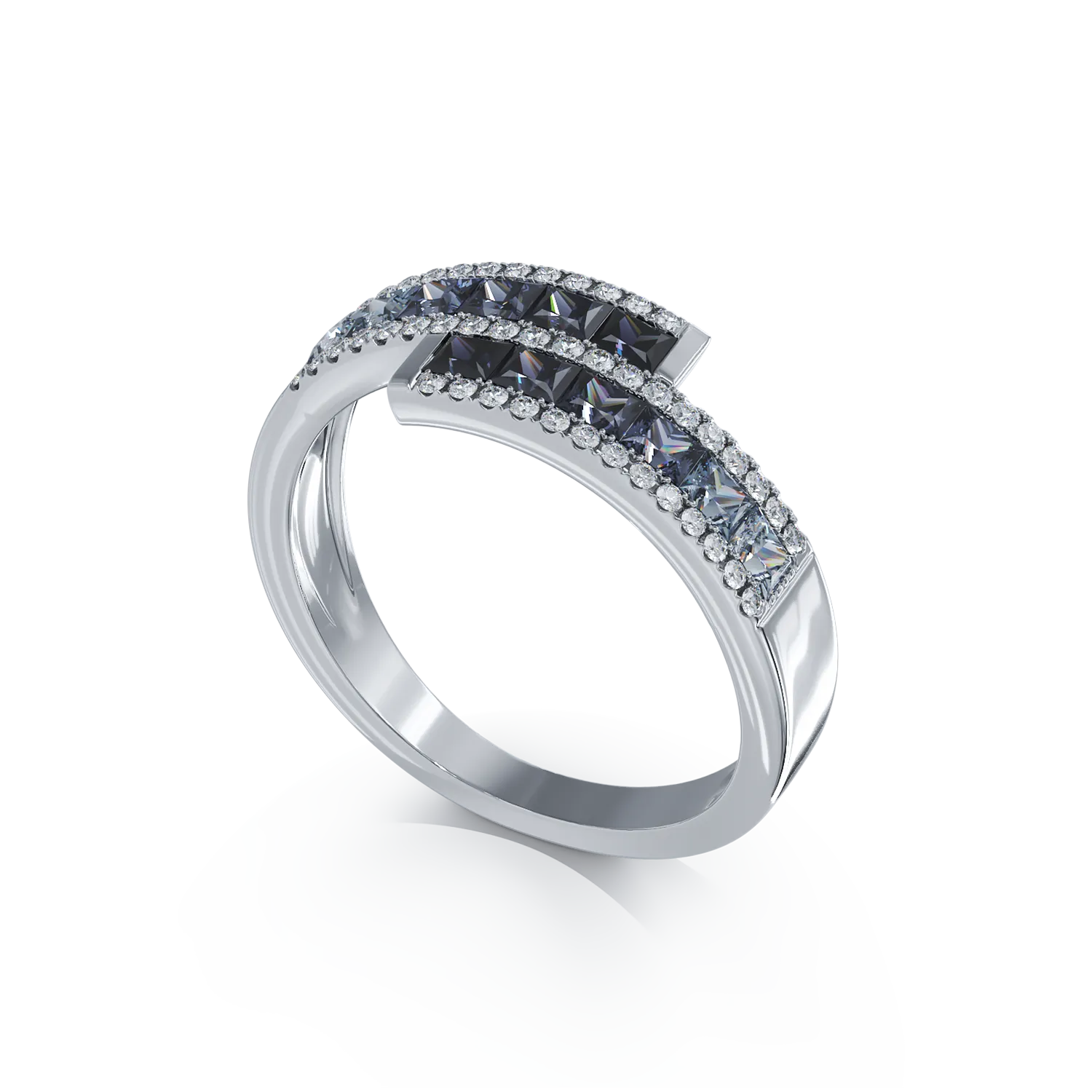 White gold ring with 0.716ct multicolored sapphires and 0.101ct diamonds