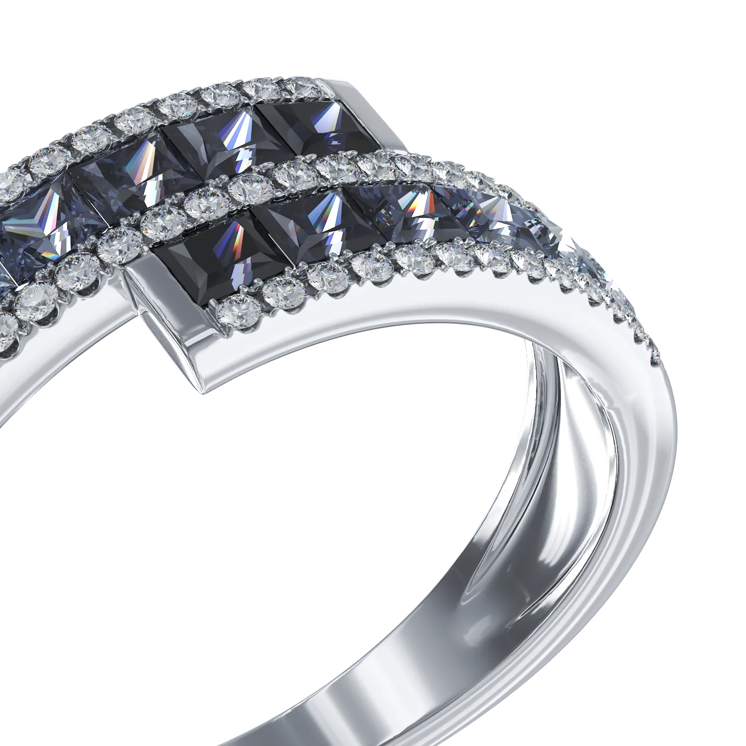 White gold ring with 0.716ct multicolored sapphires and 0.101ct diamonds