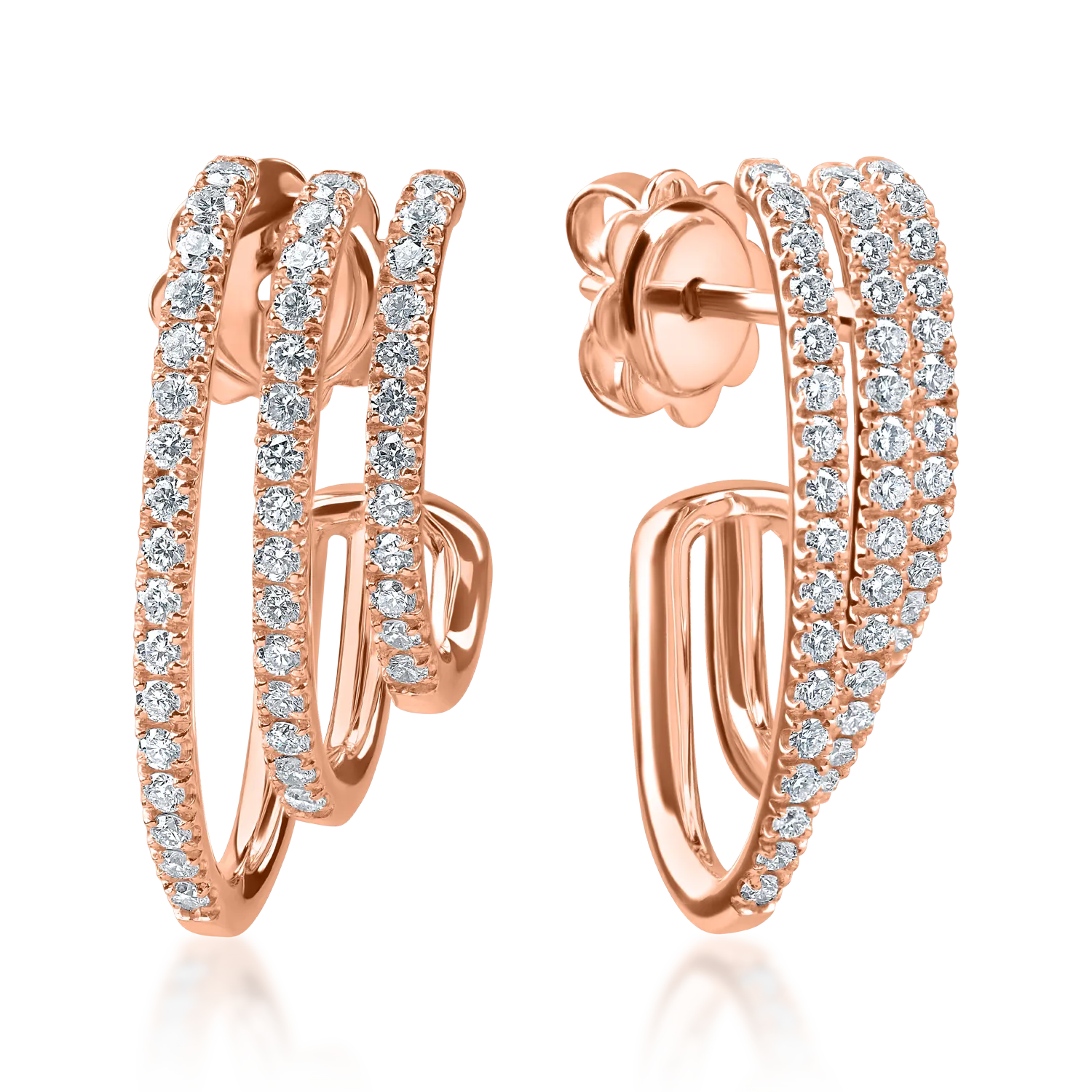 Róza arany fülbevaló 0.6ct mikrobeágyazó gyémántokkal