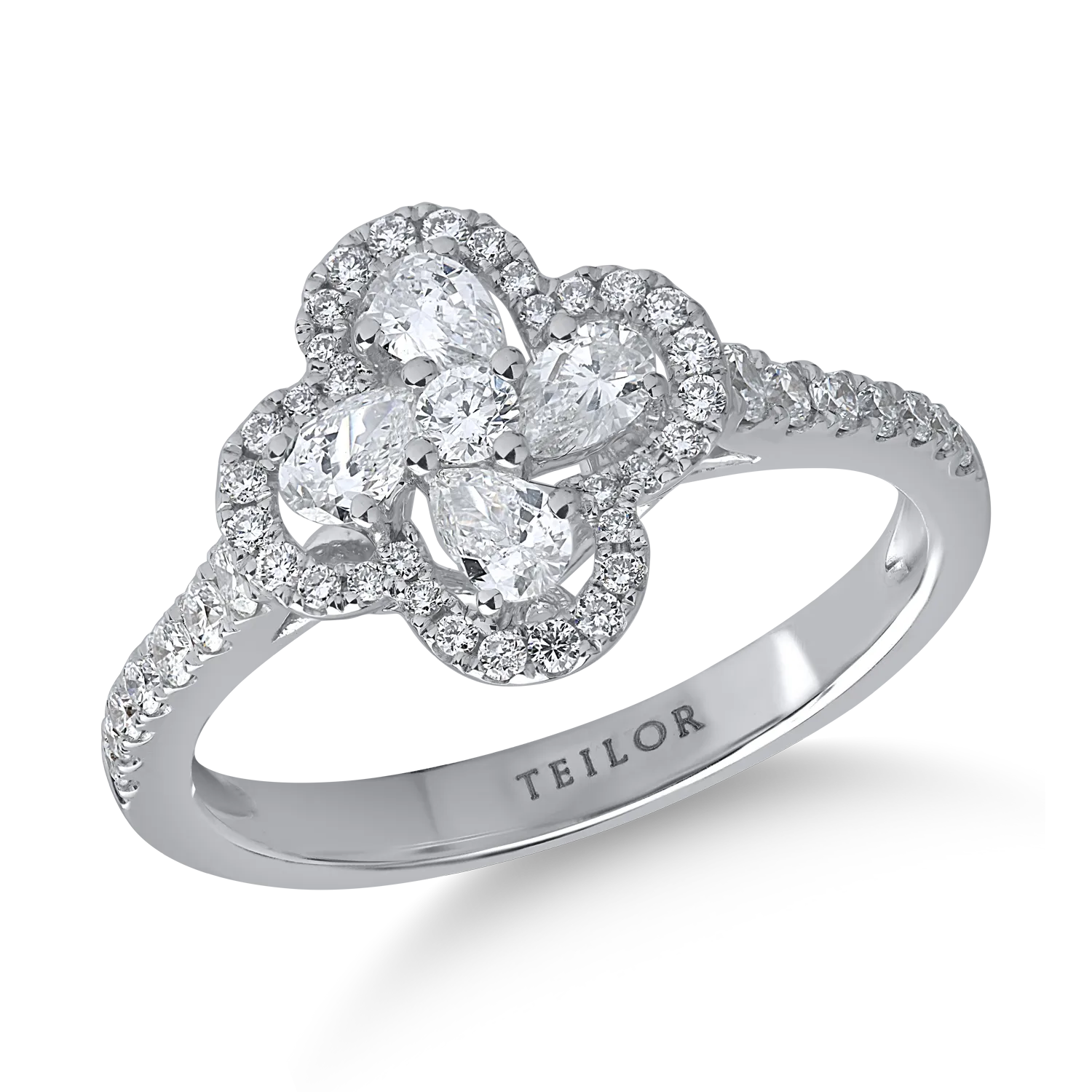 Inel din aur alb cu diamante pear si rotunde de 0.71ct