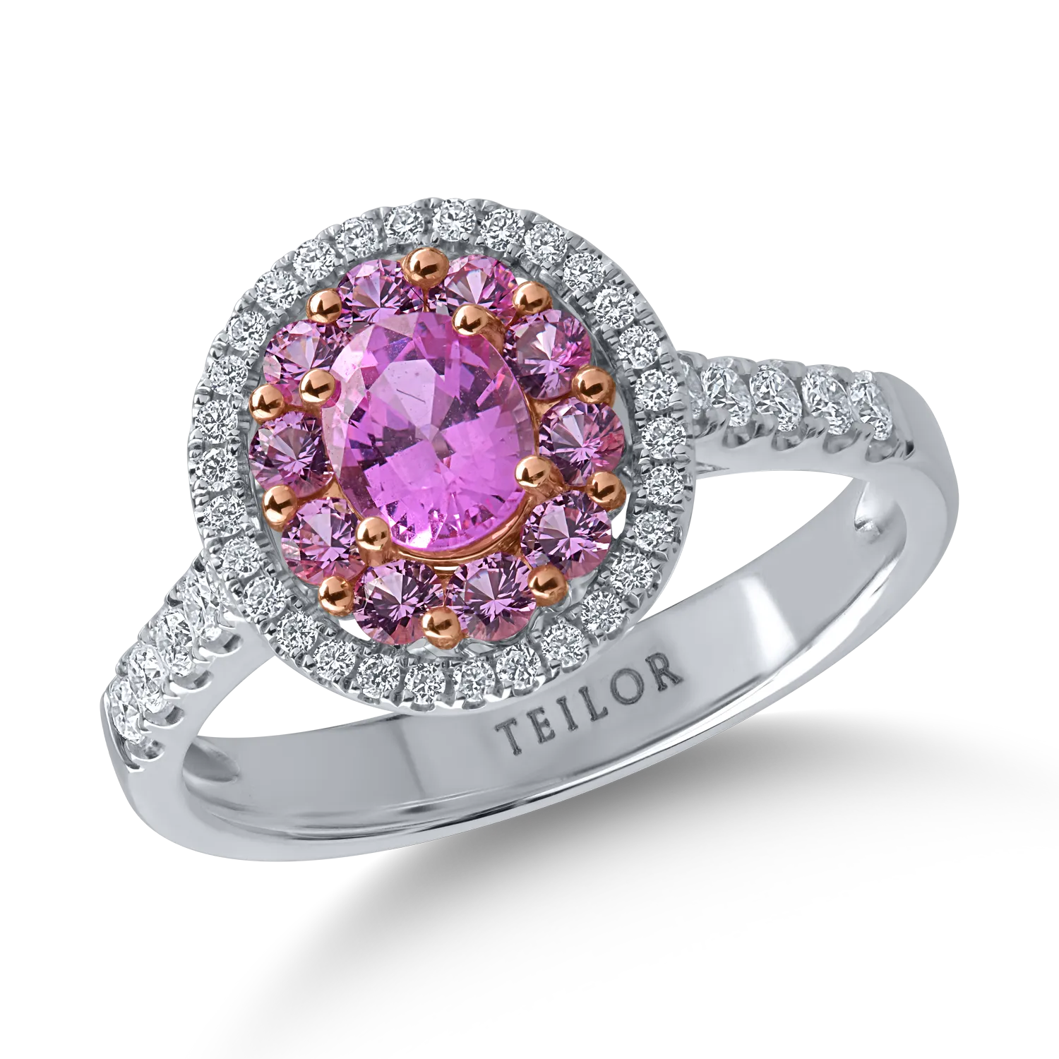 Fehérarany gyűrű 0.97ct rózsaszín zafírral és 0.3ct gyémánttal