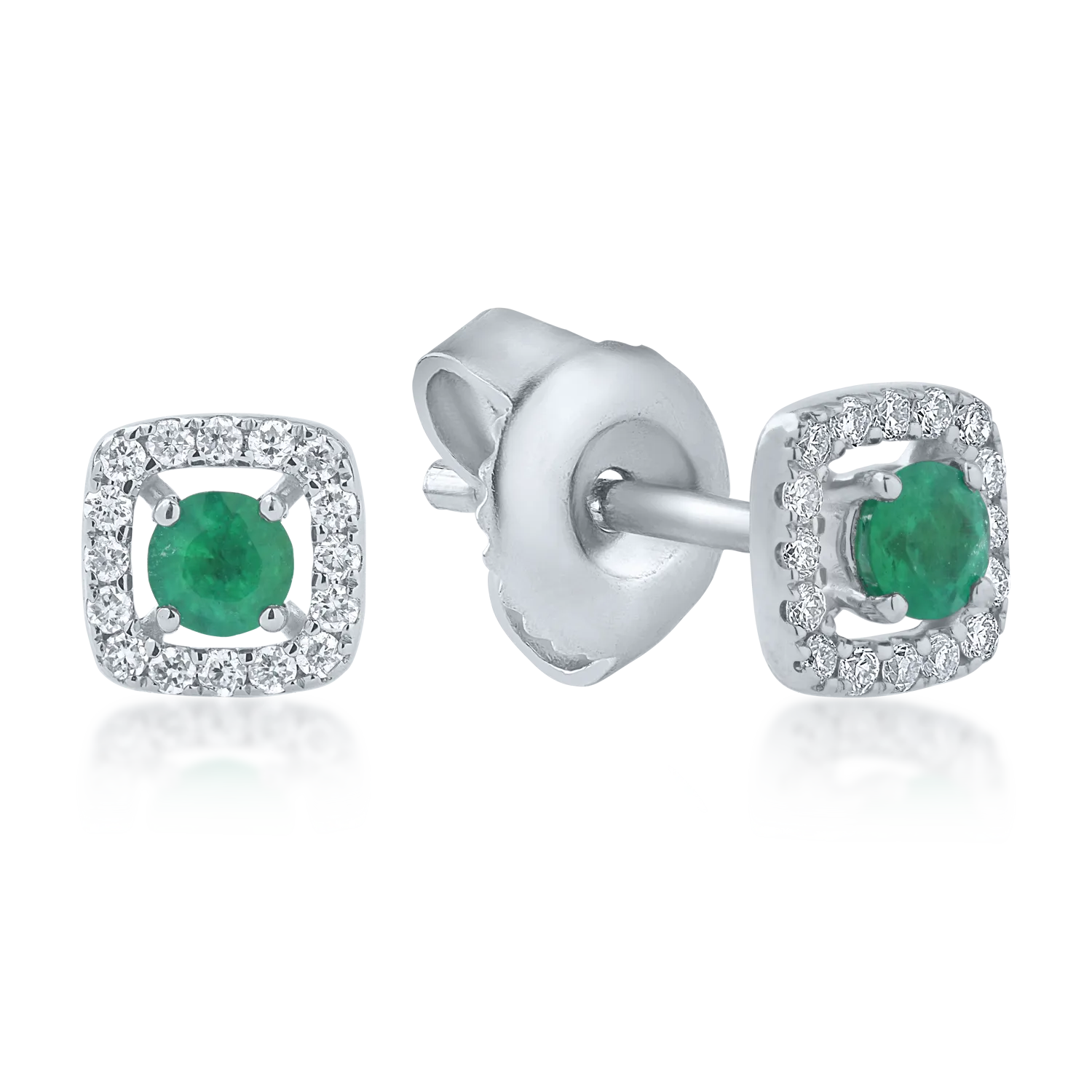 White gold earrings with 0.14ct emeralds and 0.08ct diamonds