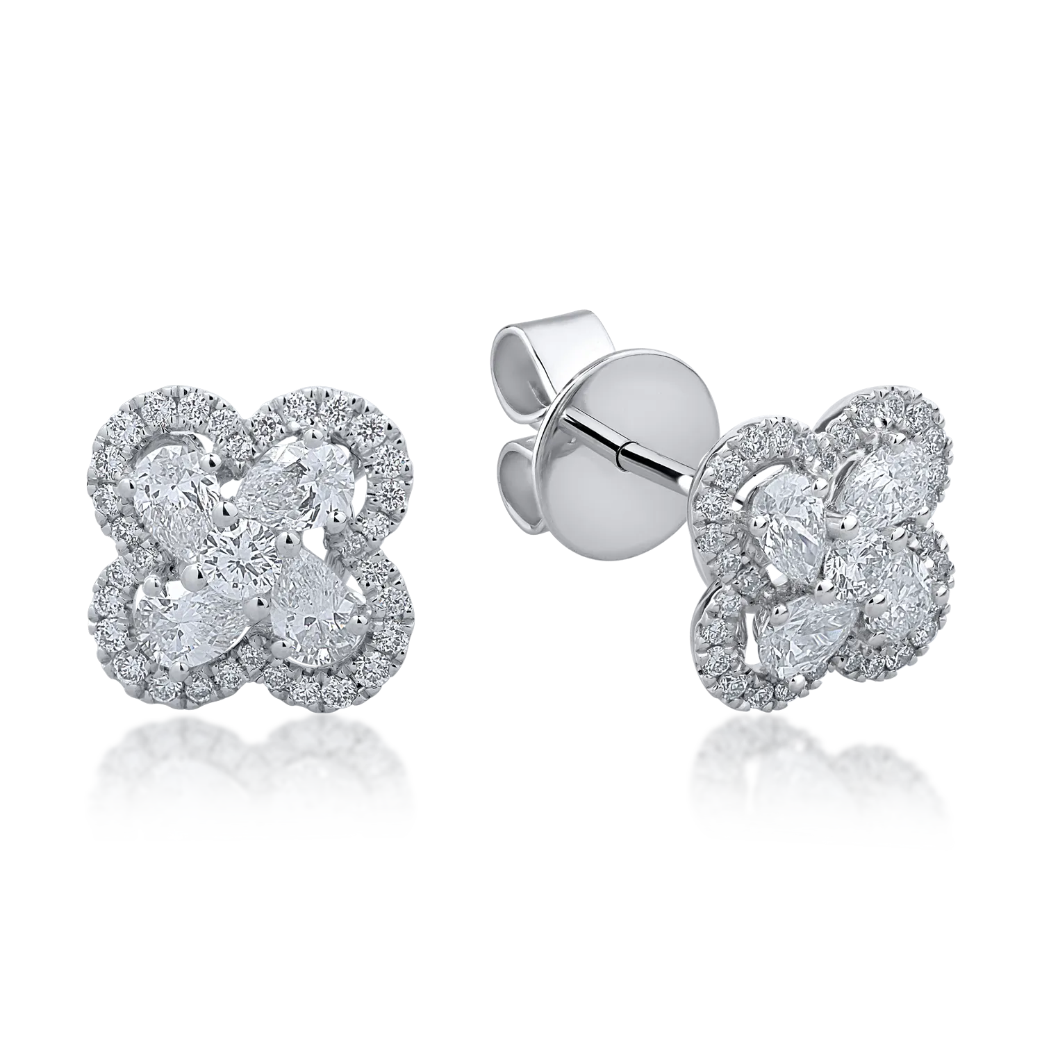 Cercei din aur alb cu diamante pear si rotunde de 0.95ct