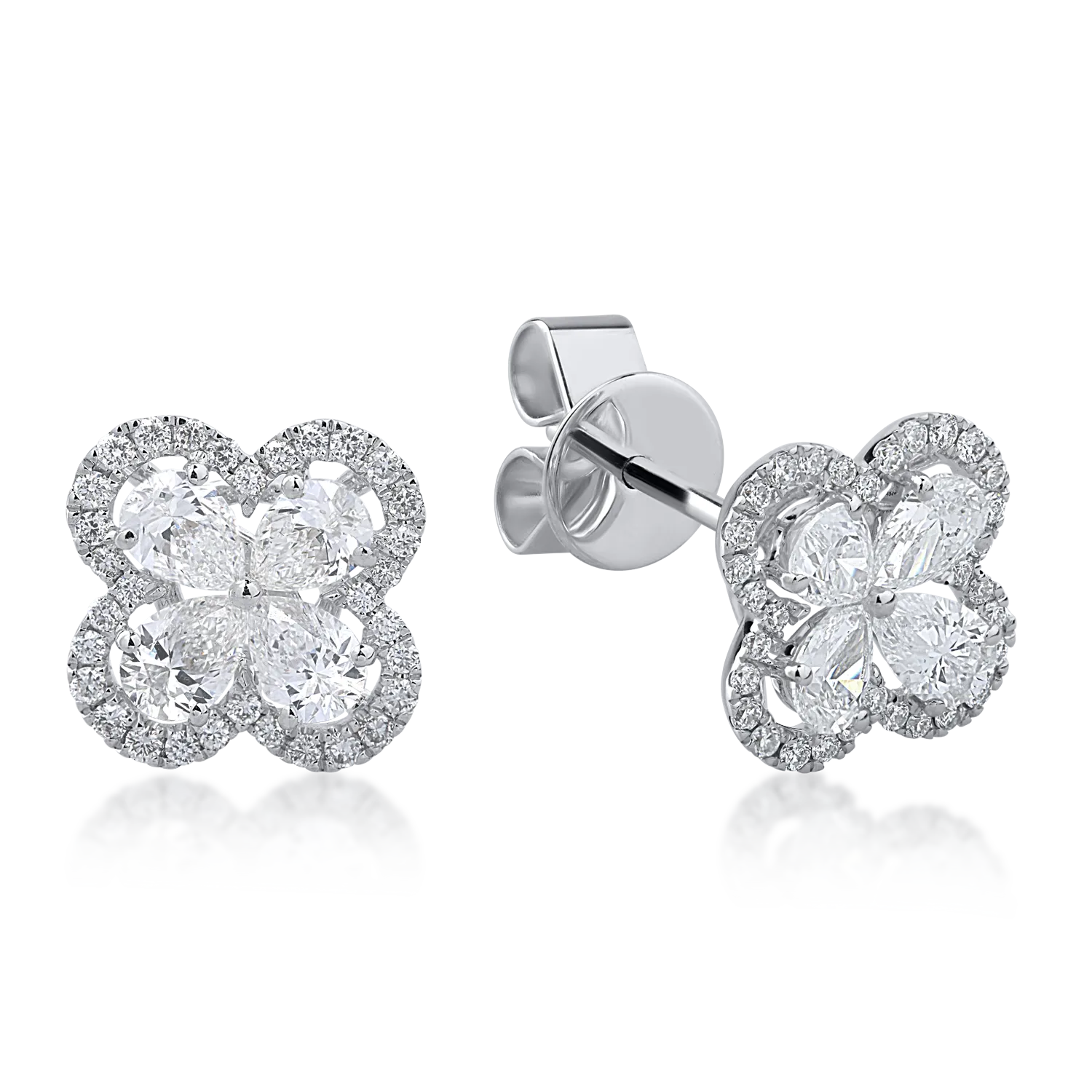 Cercei din aur alb cu diamante pear si rotunde de 0.85ct