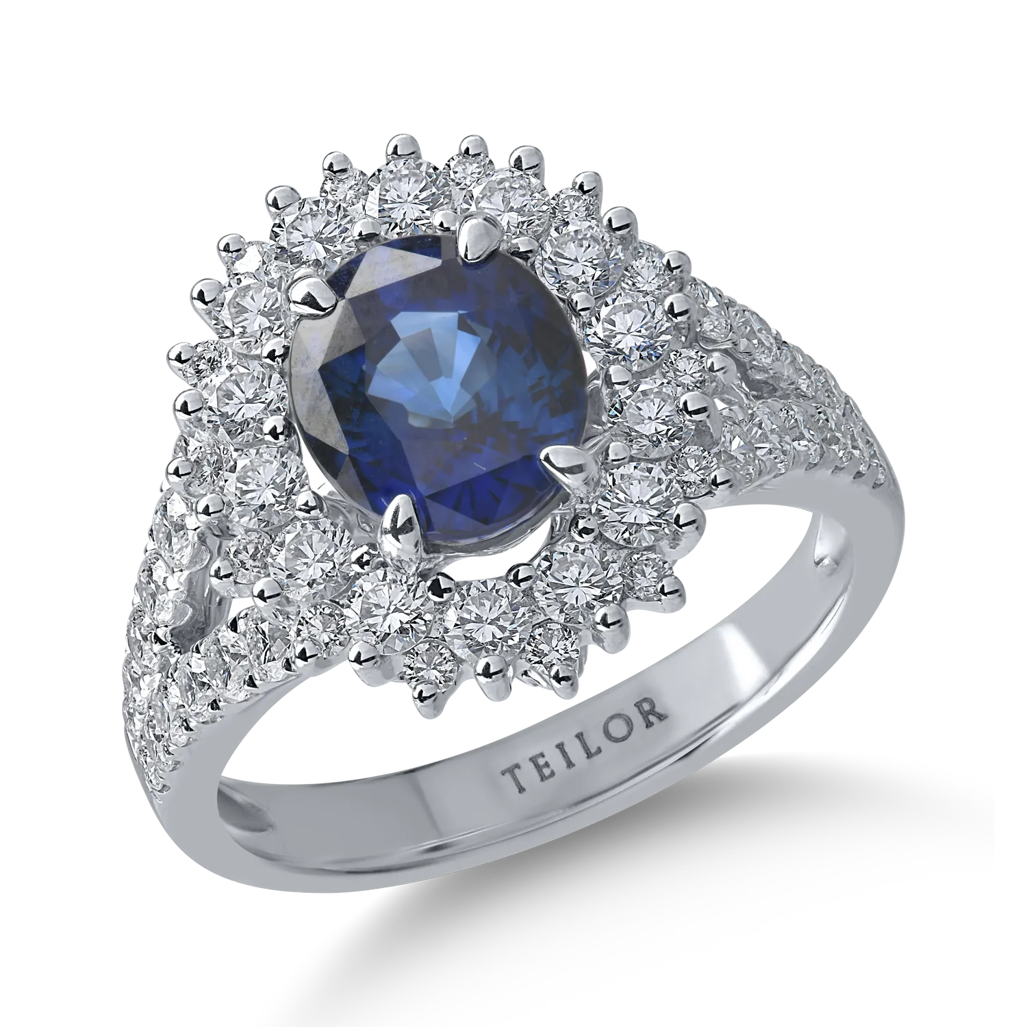 White gold ring with 2.35ct sapphire and 1.35ct diamonds