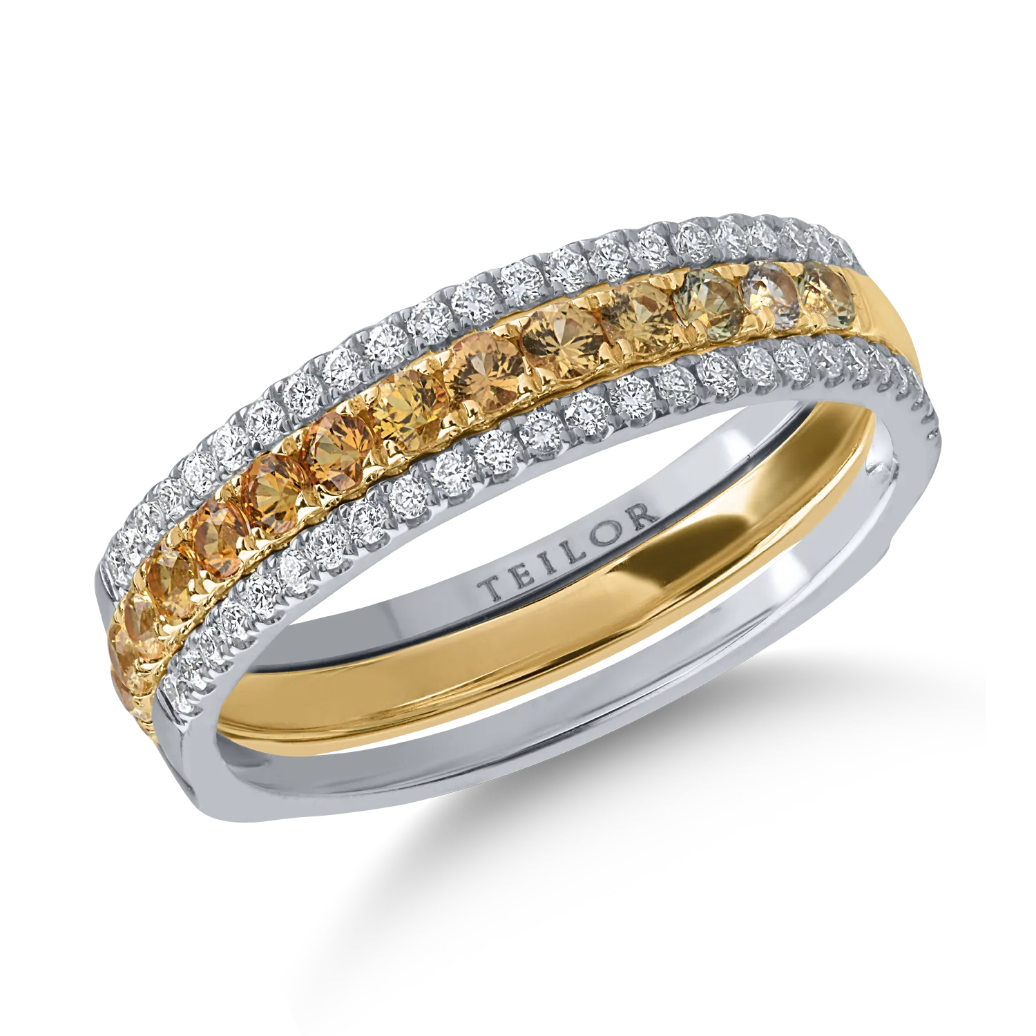 Пръстен от жълто-бяло злато с 0.46ct жълти диаманти и 0.24ct прозрачни диаманти