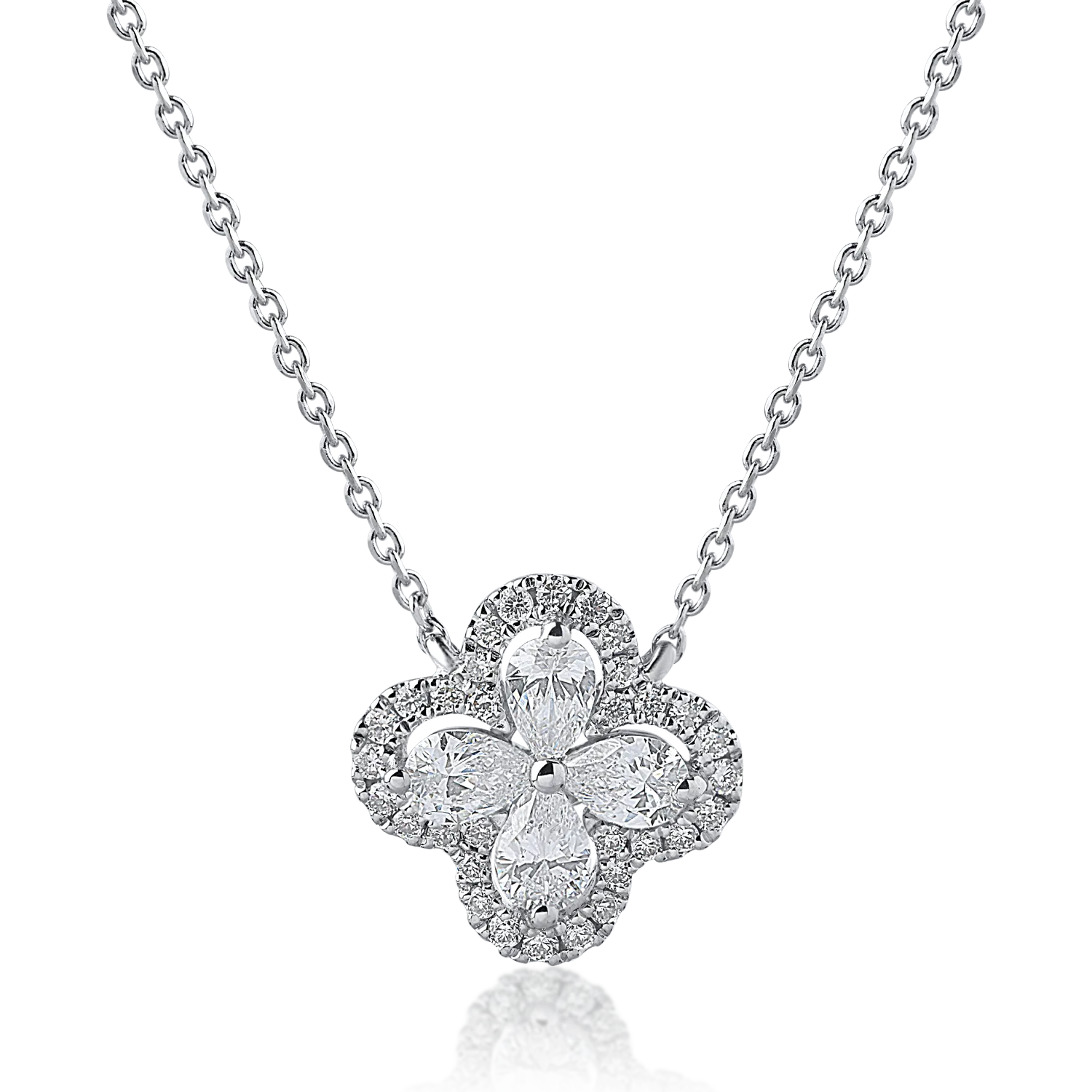 Lant cu pandantiv din aur alb cu diamante pear si rotunde de 0.44ct