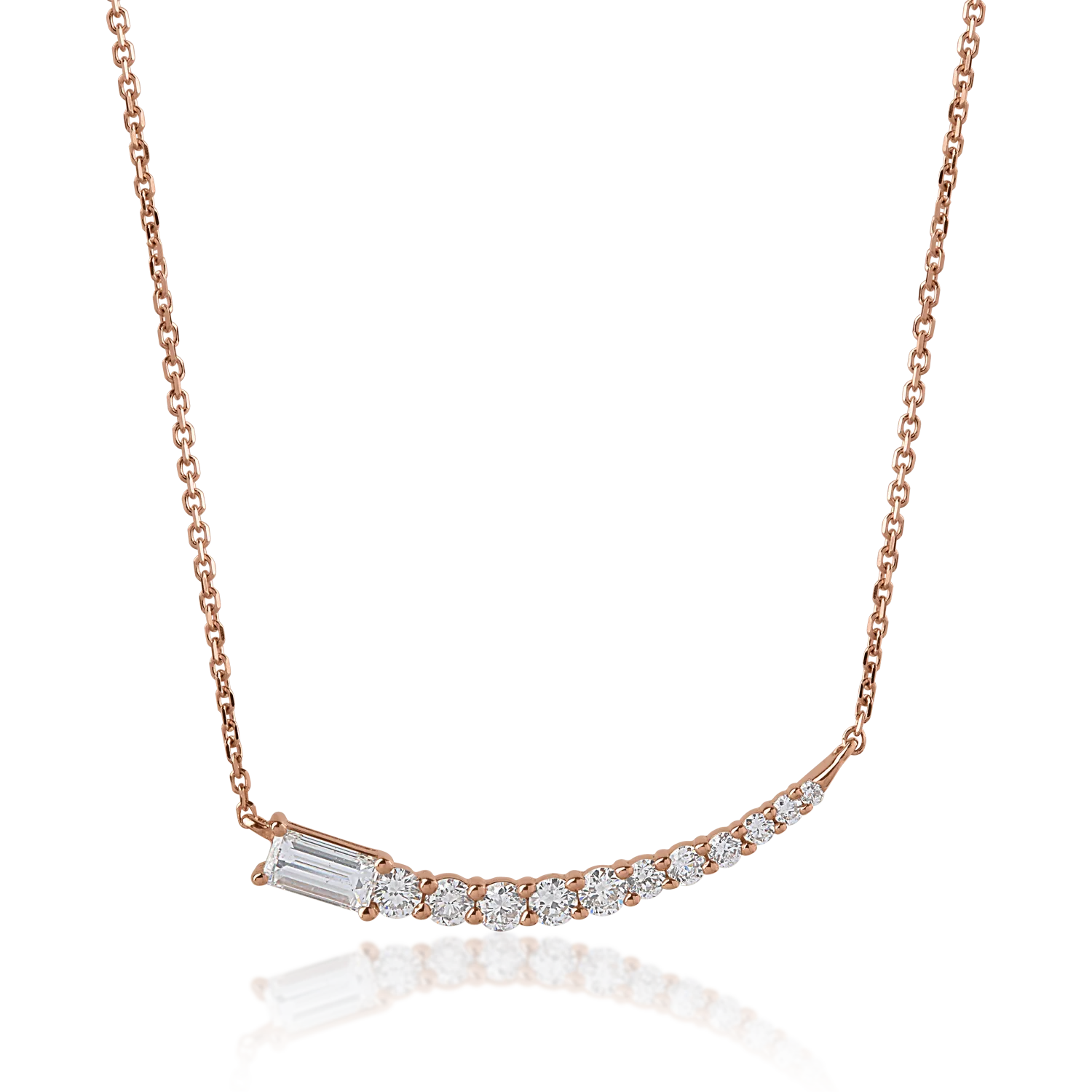 Teilor Colier din aur roz cu diamante baguette si rotunde de 0.54ct