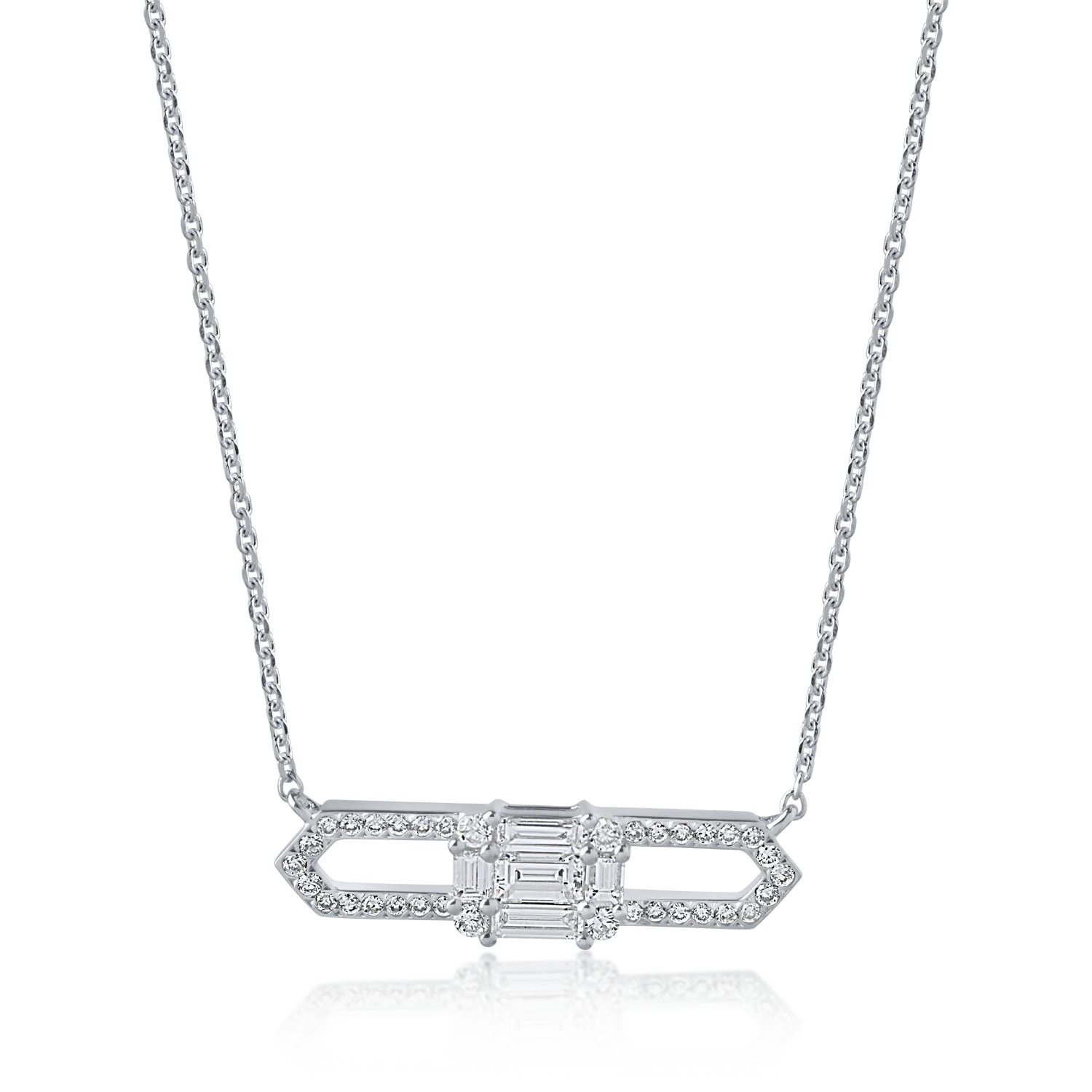 Teilor Colier din aur alb cu diamante baguette si rotunde de 0.35ct