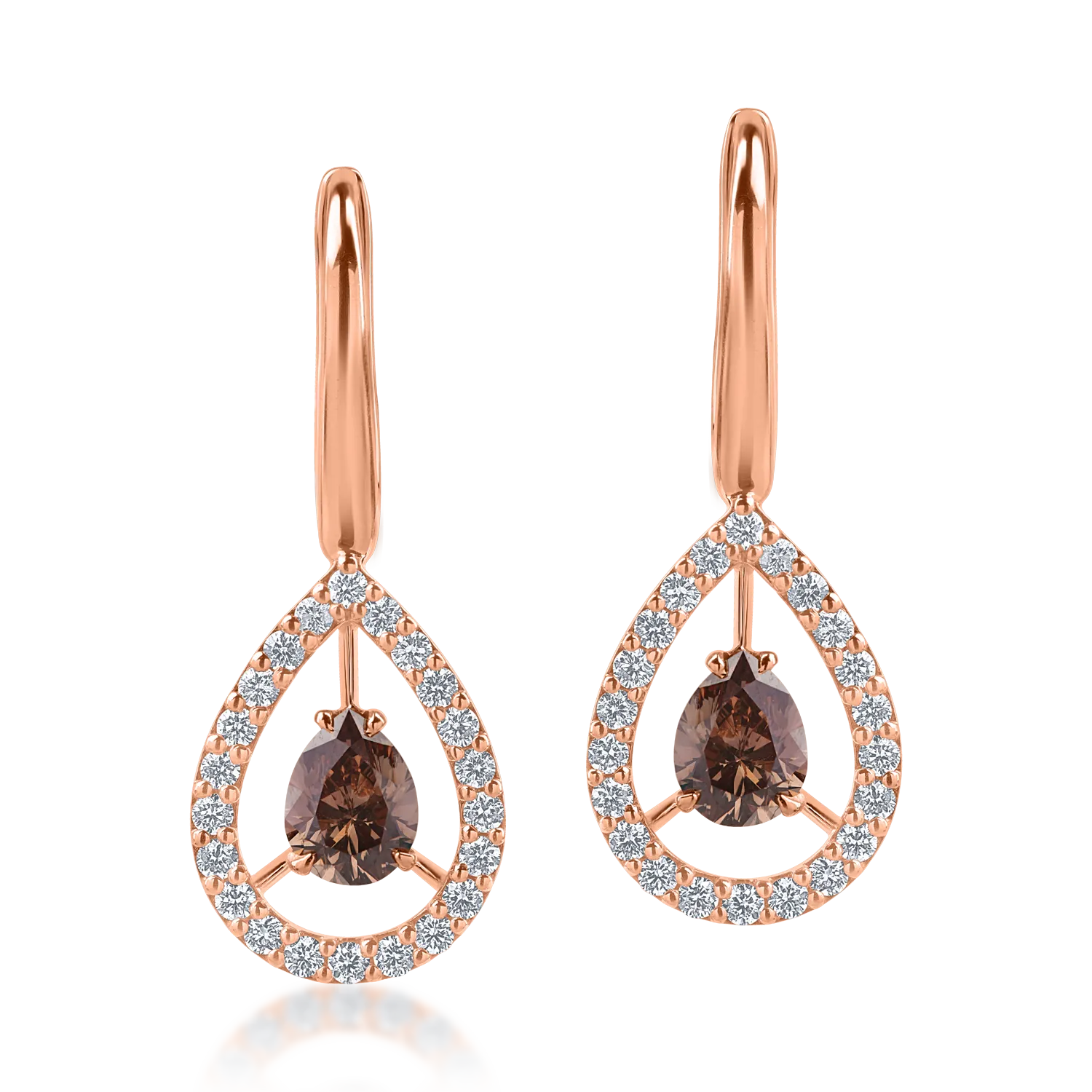 Rose gold earrings with 0.98ct brown diamonds and 0.47ct clear diamonds