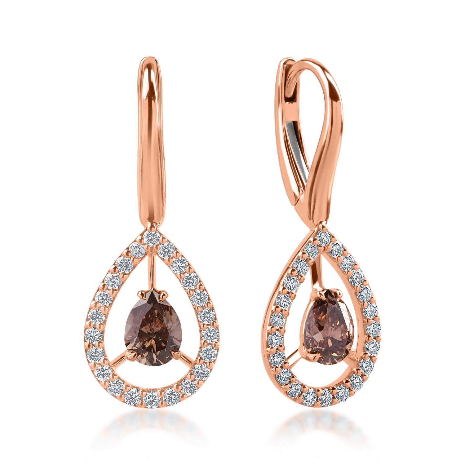 Rose gold earrings with 0.98ct brown diamonds and 0.47ct clear diamonds