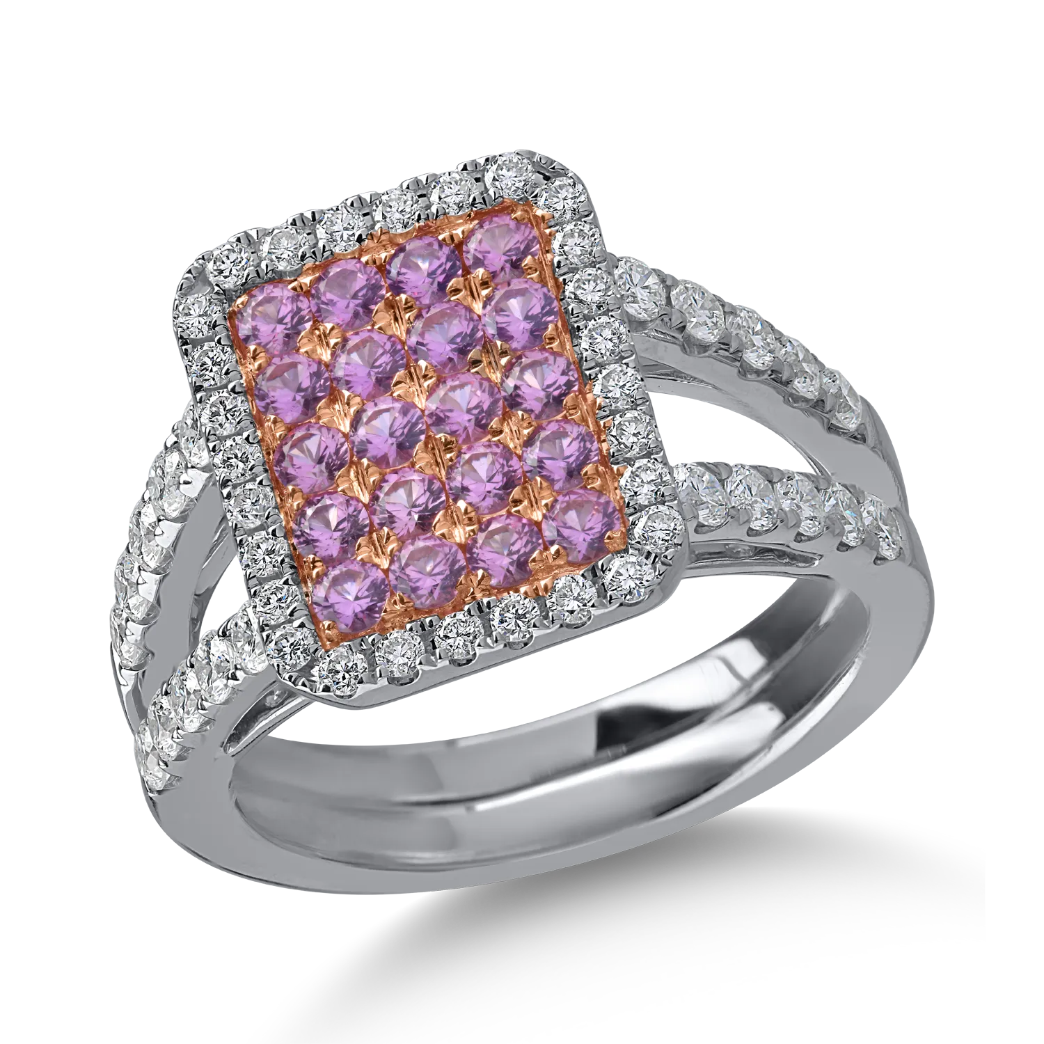 Inel din aur alb-roz cu safire roz de 0.69ct si diamante de 0.72ct-154935