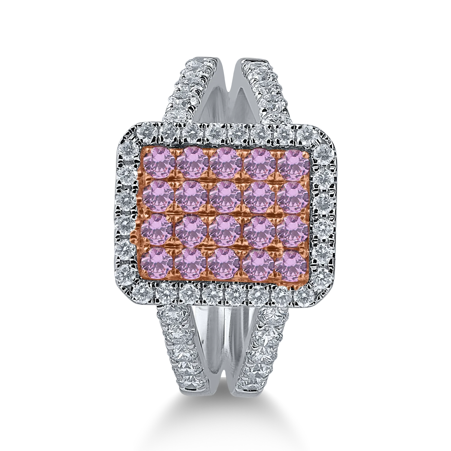 Inel din aur alb-roz cu safire roz de 0.69ct si diamante de 0.72ct - imagine 2