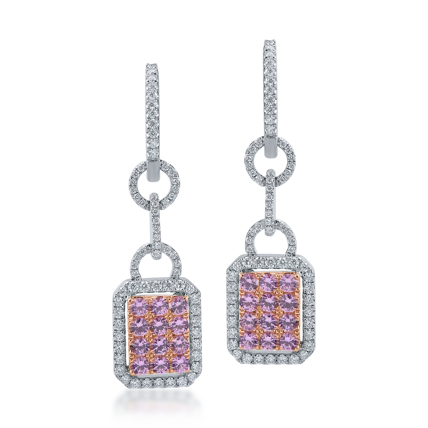 White-rose gold earrings with 1.11ct pink sapphires and 0.67ct diamonds