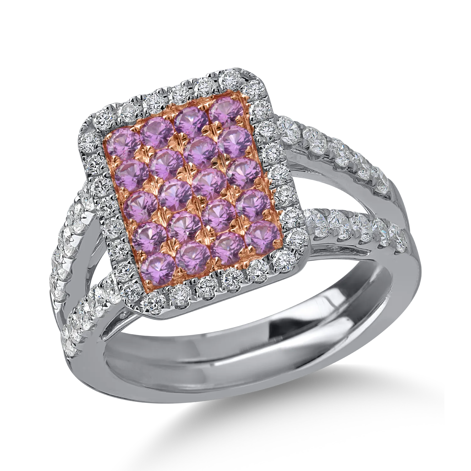 White-rose gold ring with 0.69ct pink sapphires and 0.72ct diamonds