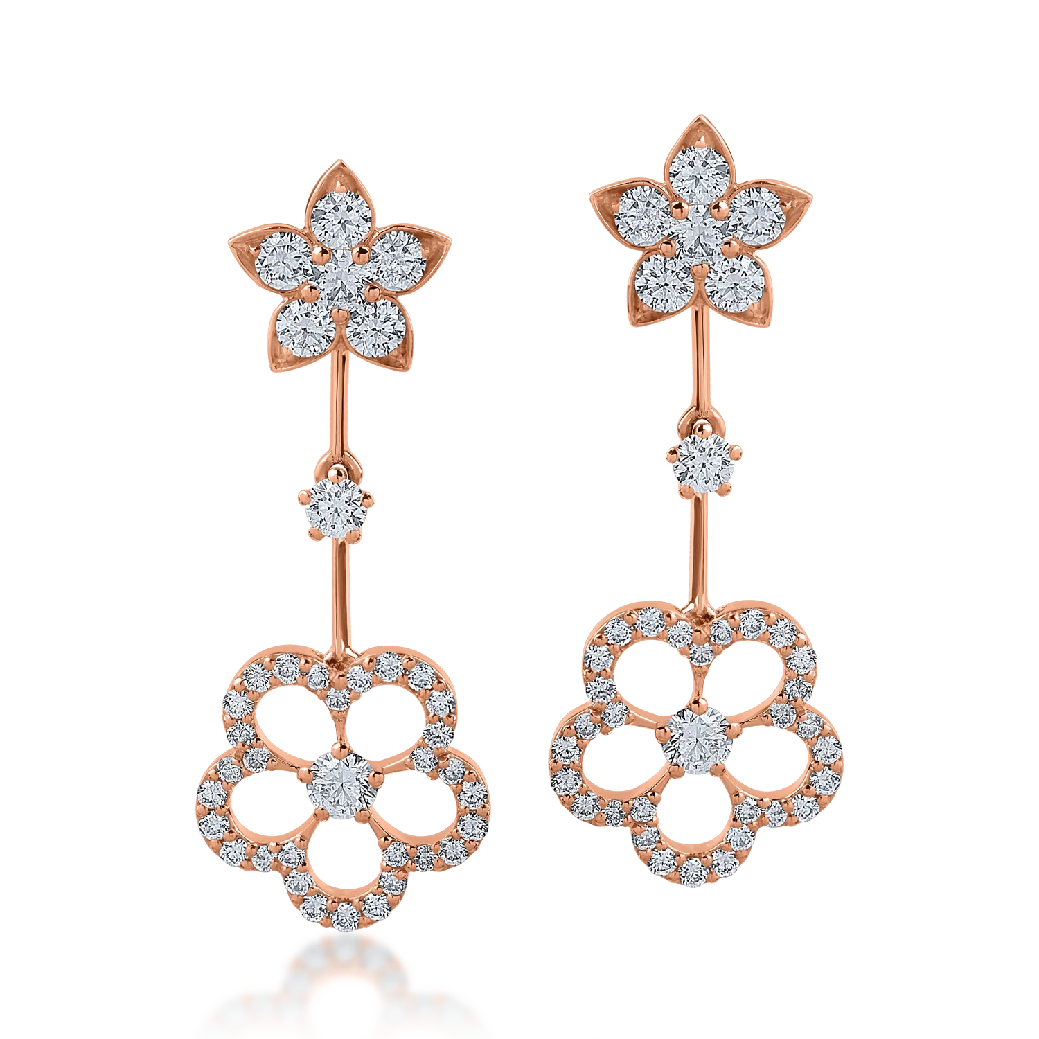 Cercei florali din aur roz cu diamante de 1.18ct