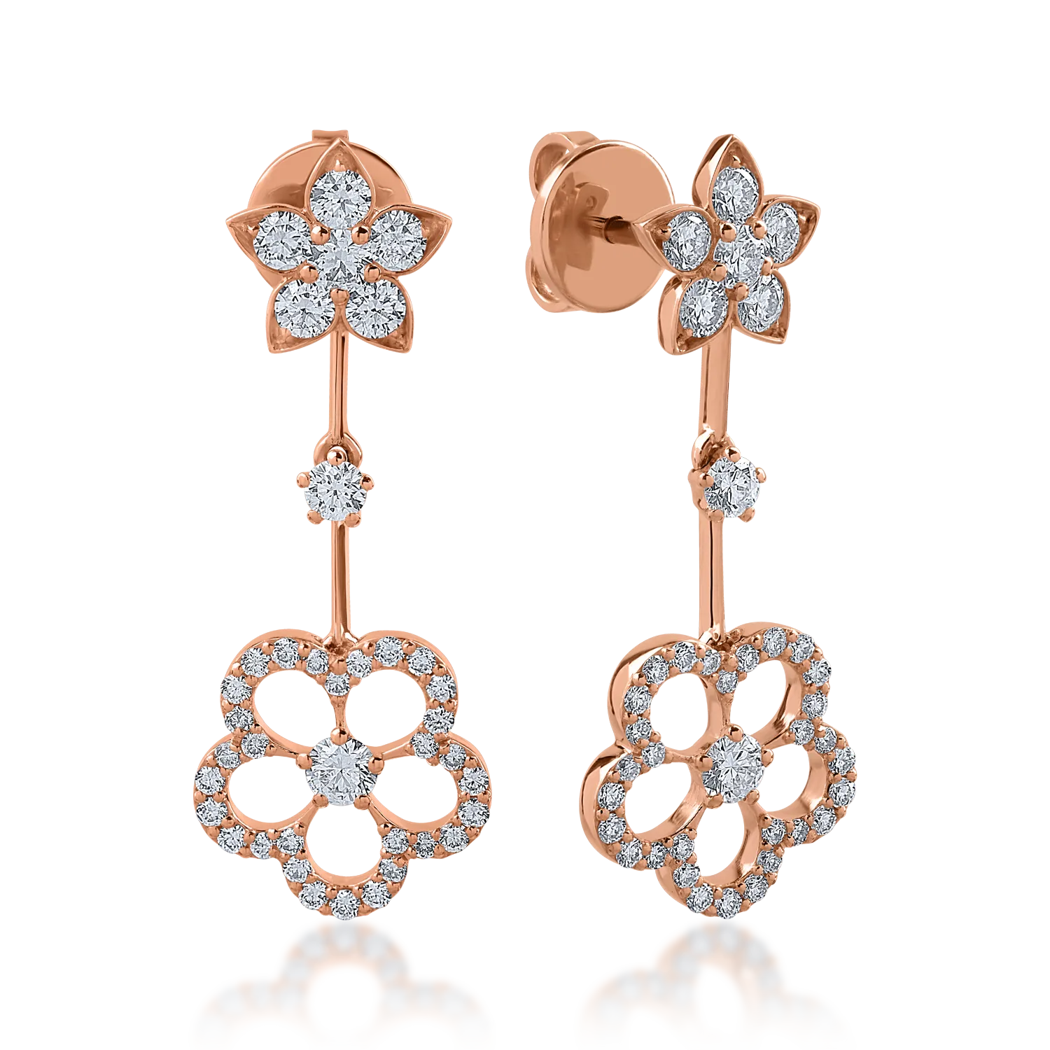 Cercei florali din aur roz cu diamante de 1.18ct