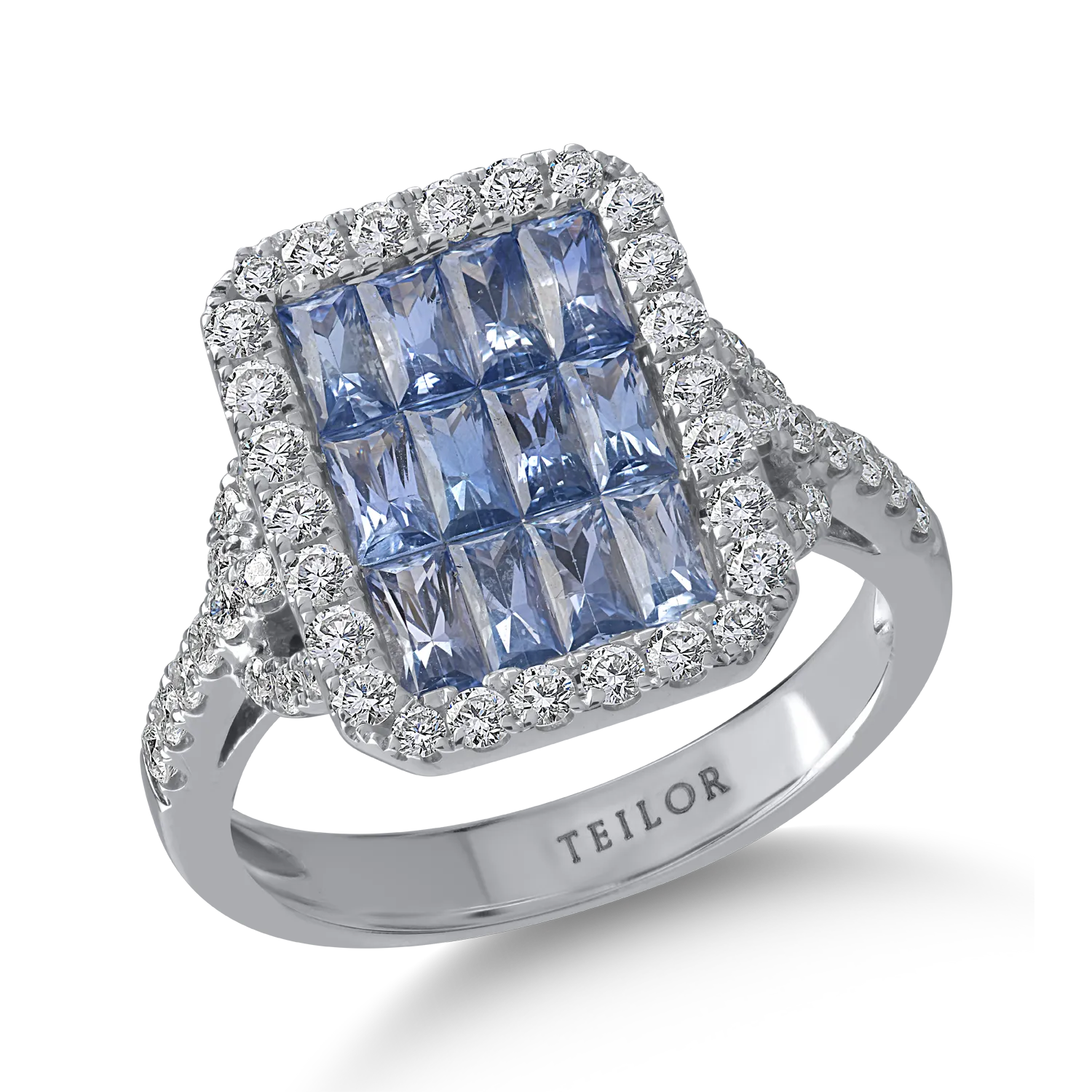 Fehérarany gyűrű 1.65ct zafírral és 0.68ct gyémánttal