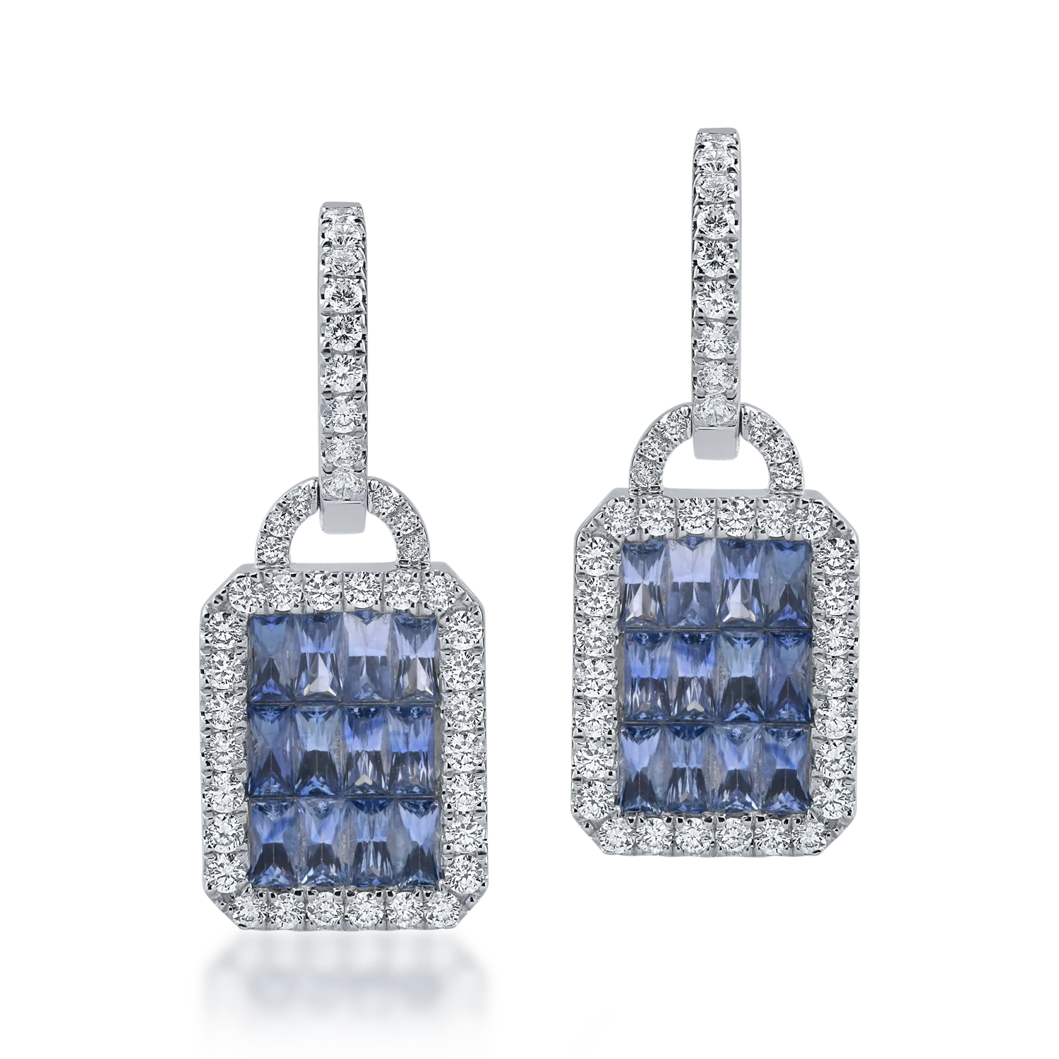 Kolczyki z białego złota z szafirami 3.55ct i diamentami 1.23ct