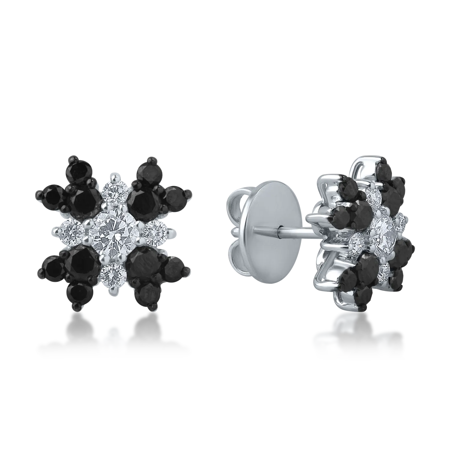 Kolczyki z białego złota z przezroczystymi diamentami o masie 0.55ct i czarnymi diamentami o masie 1.12ct