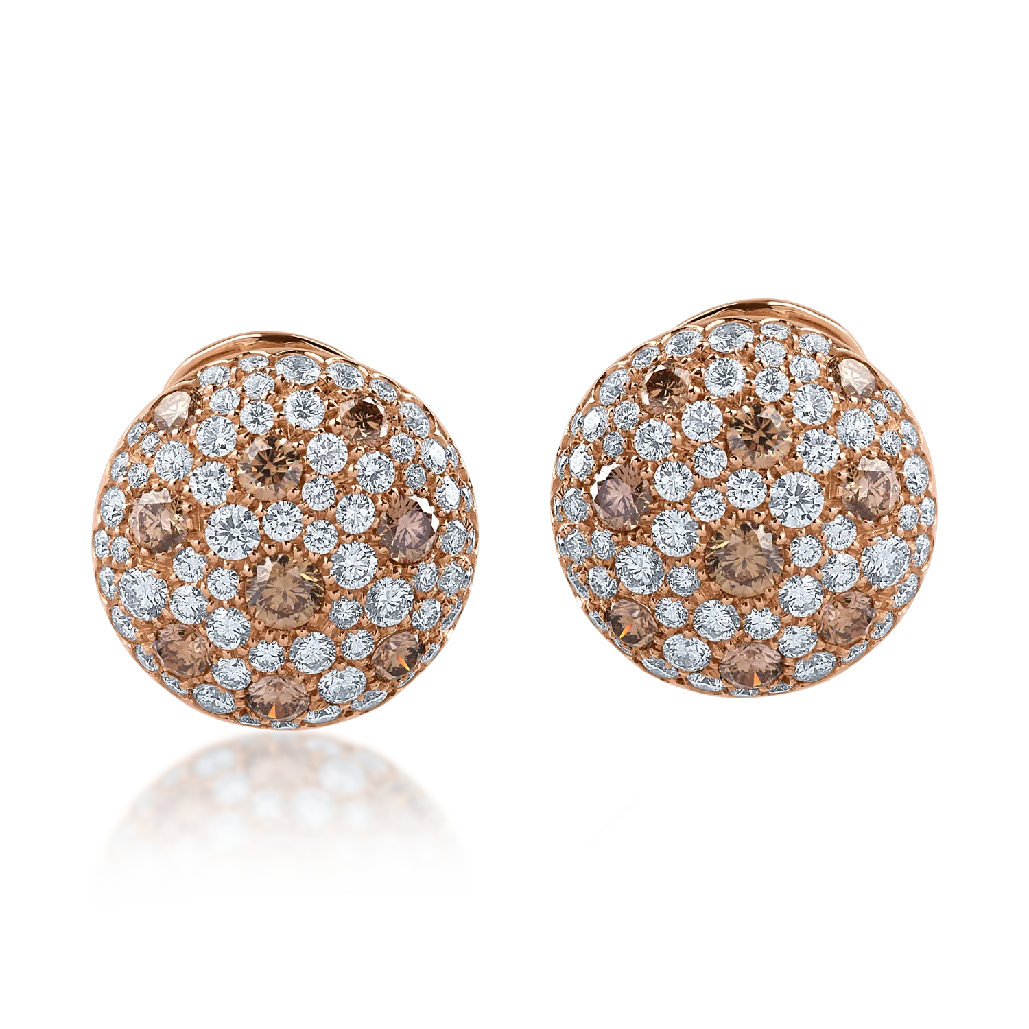 Cercei din aur roz cu diamante maro de 1.87ct si diamante transparente de 2.72ct