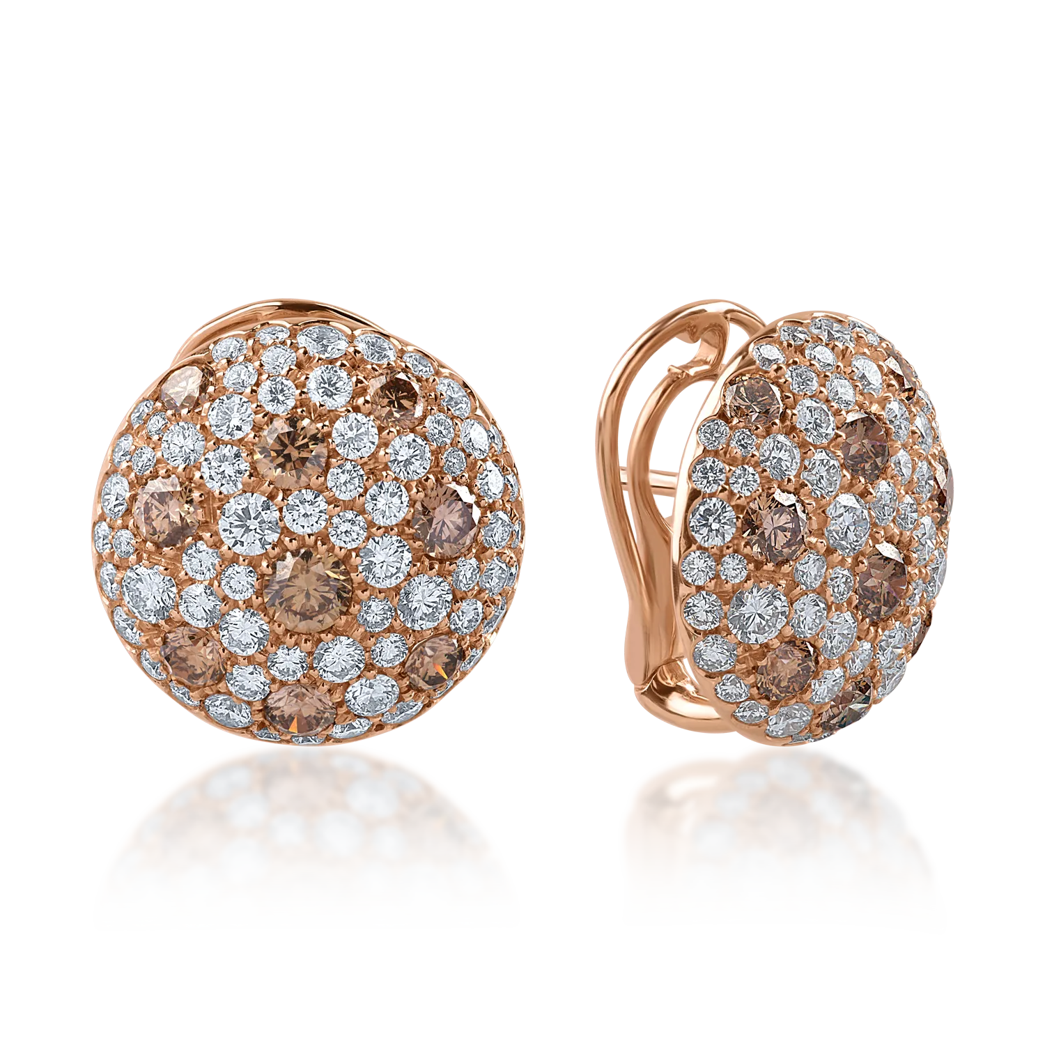 Rose gold earrings with 1.87ct brown diamonds and 2.72ct clear diamonds