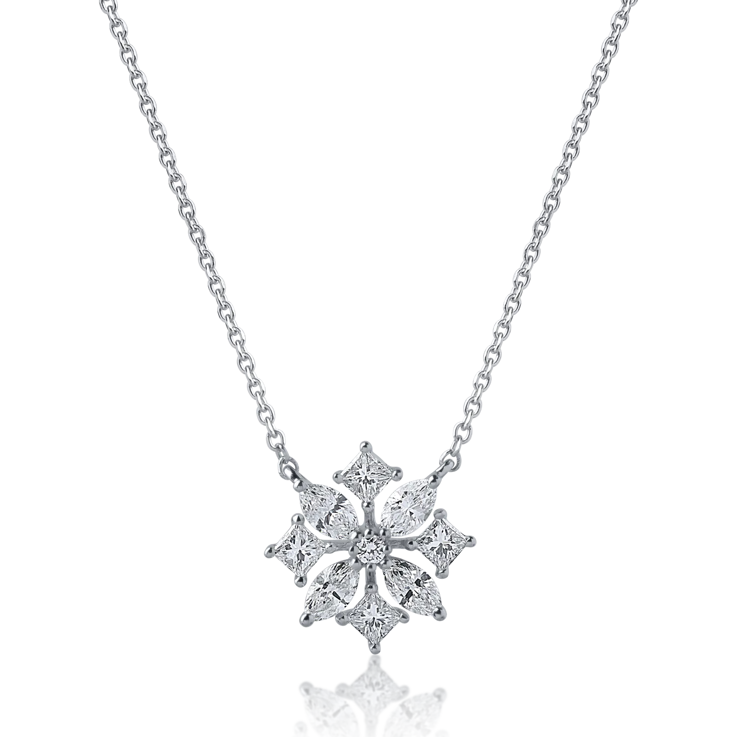 Lant cu pandantiv din aur alb cu diamante princess, marquise si rotunde de 0.5ct