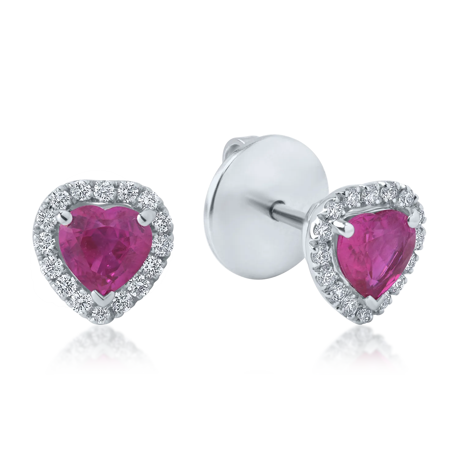 Cercei din aur alb cu rubine heart de 0.99ct si diamante de 0.22ct
