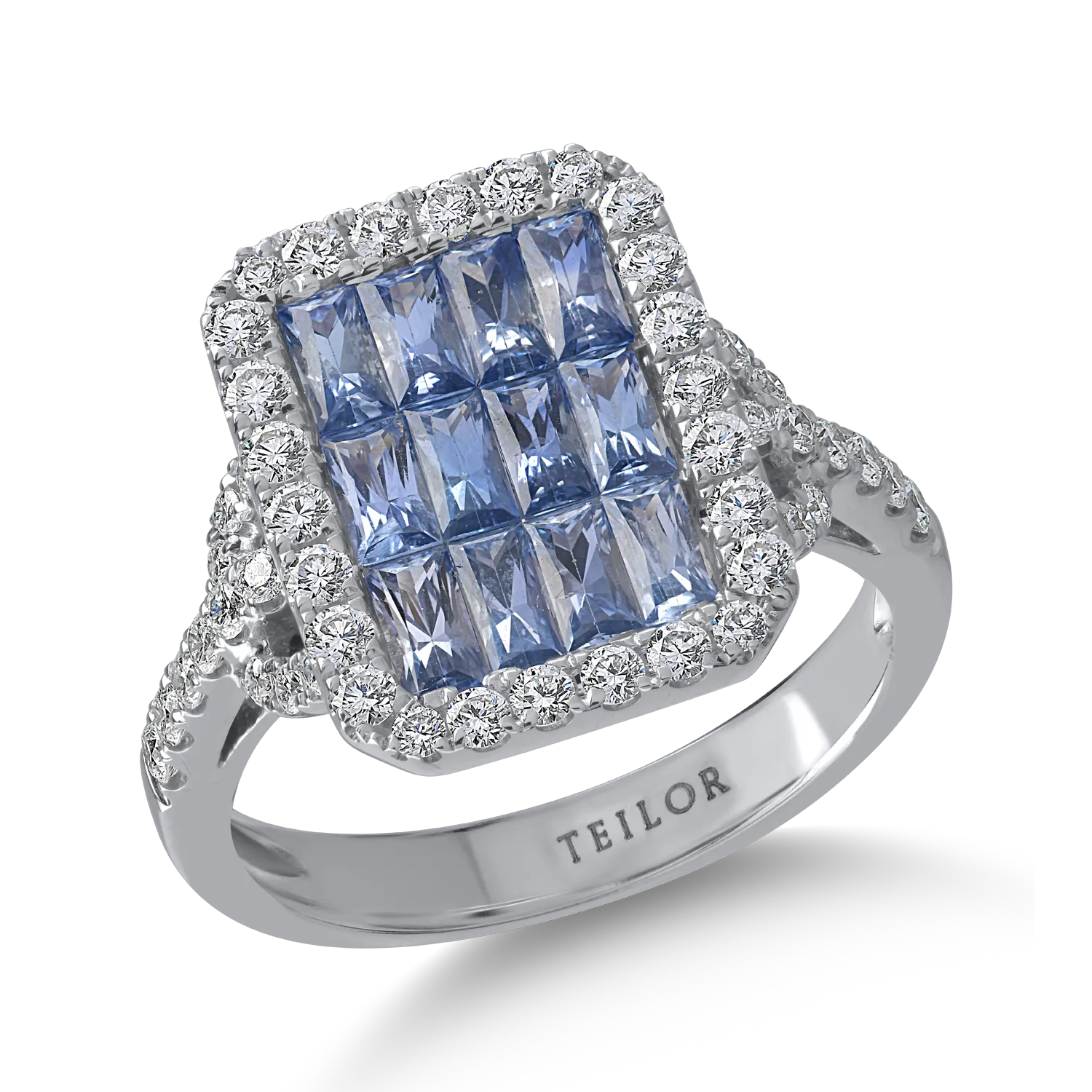Inel din aur alb cu safire octogonale de 1.65ct si diamante de 0.68ct