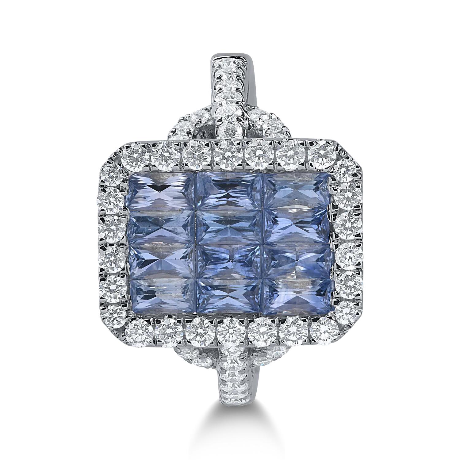 Inel din aur alb cu safire octogonale de 1.65ct si diamante de 0.68ct - imagine 2