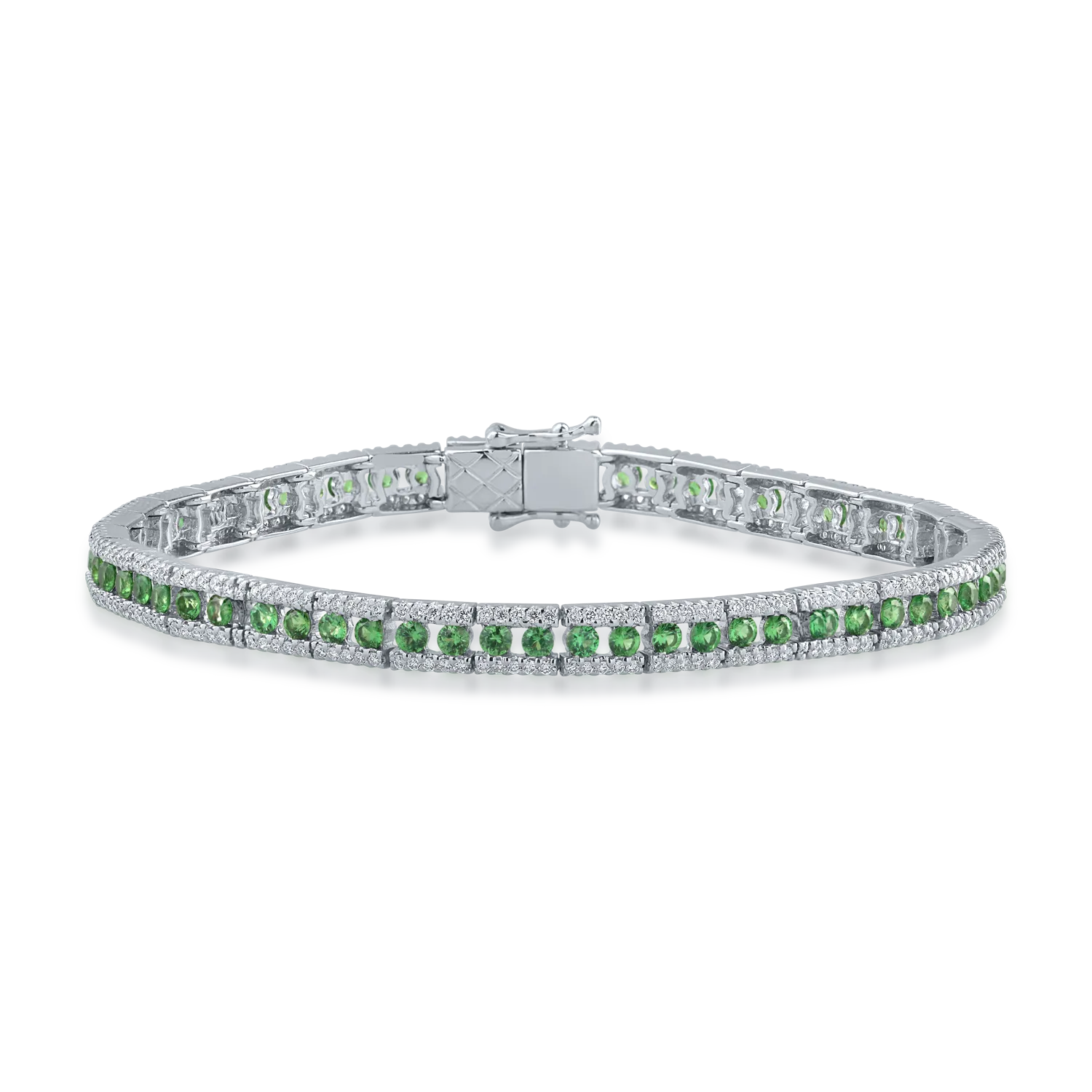 Fehérarany karkötő 2.7ct zöld gránátokkal és 1.35ct gyémántokkal