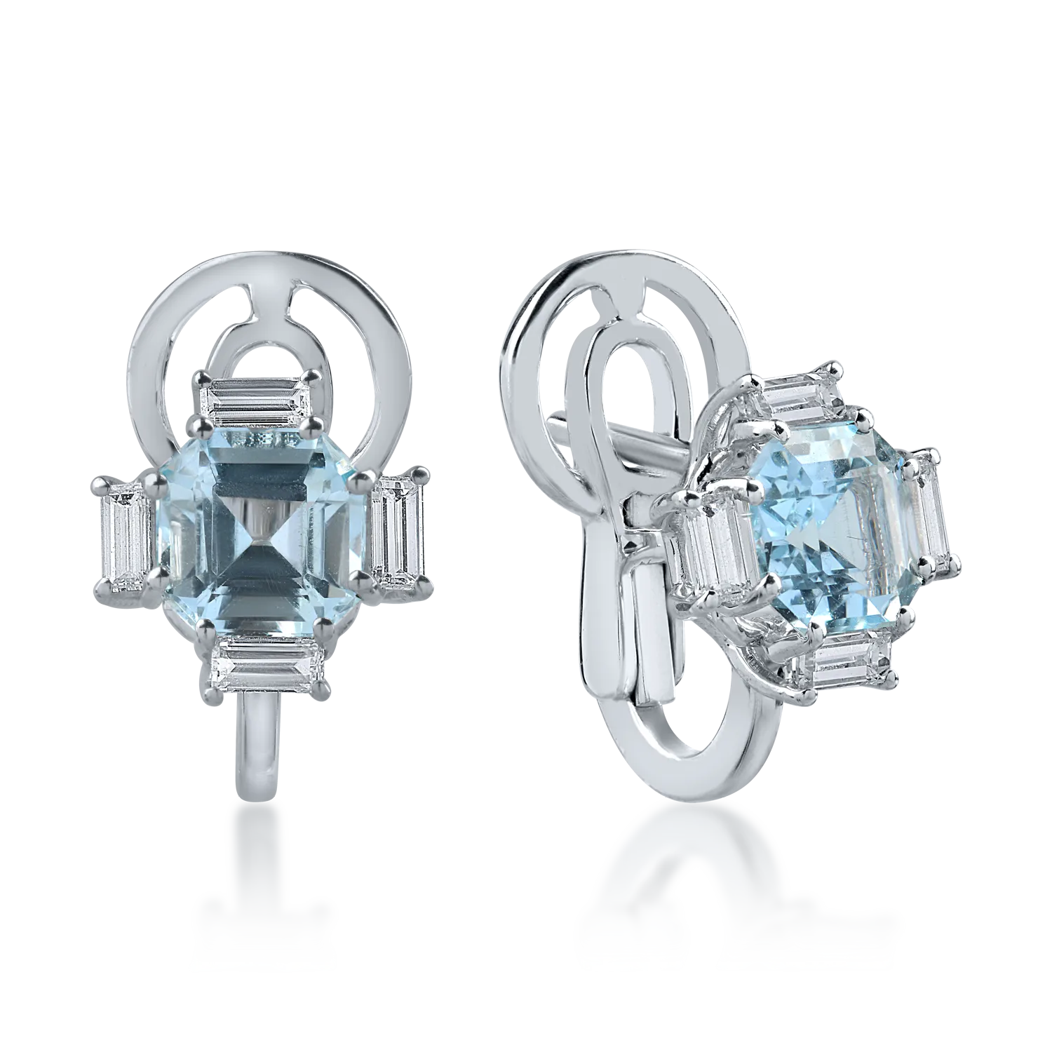 Обеци от бяло злато с 1.9кт аквамарини и 0.3кт диаманти