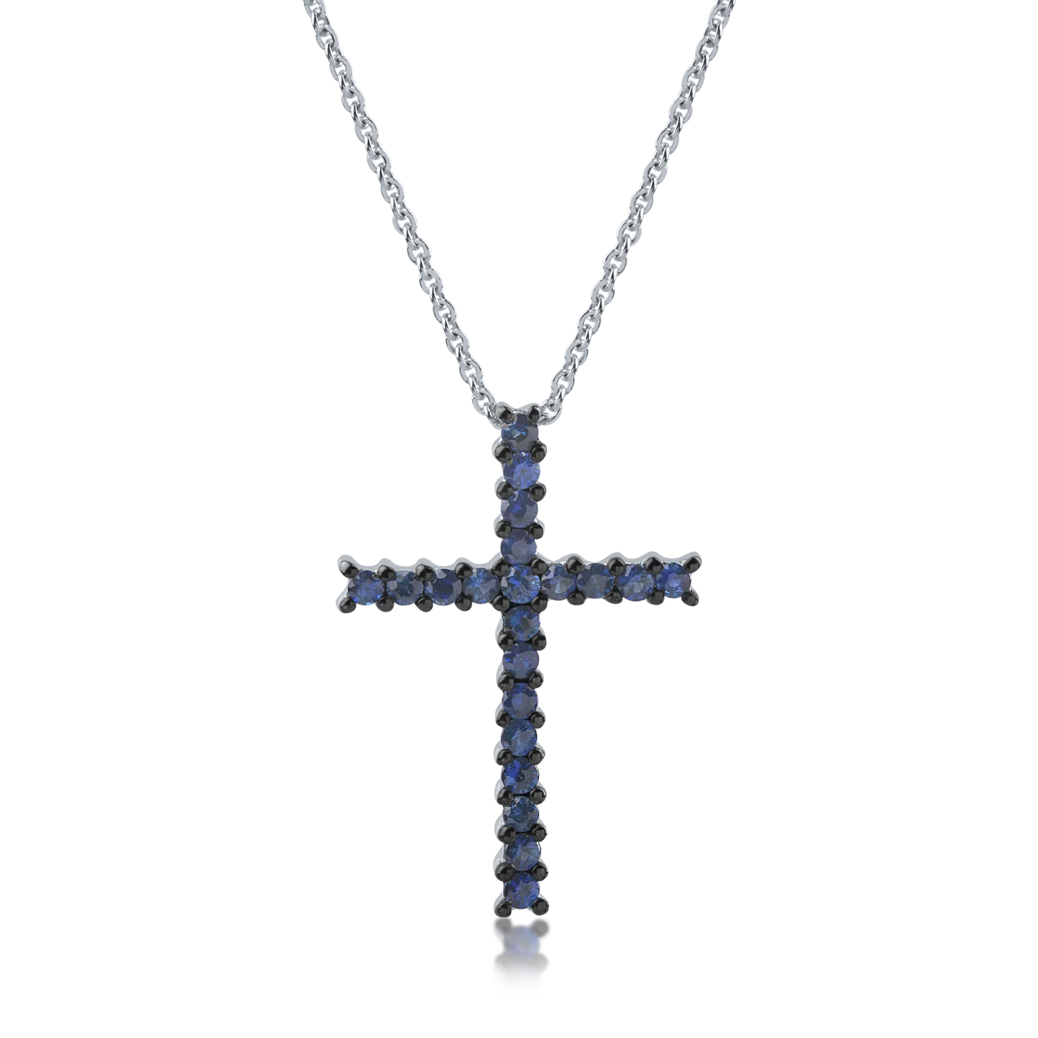 Teilor Lant cu pandantiv cruce din aur alb cu safire de 0.5ct