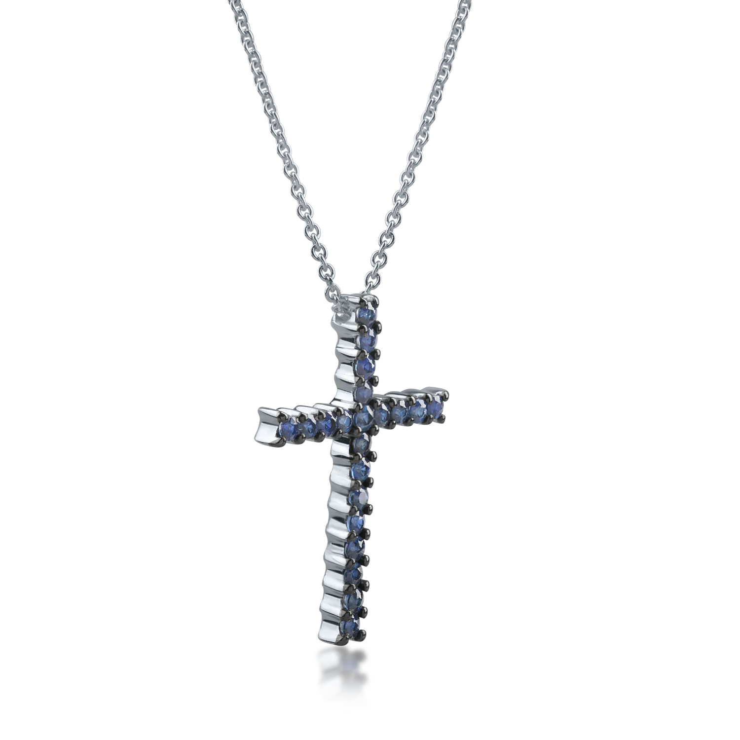 Lant cu pandantiv cruce din aur alb cu safire de 0.5ct