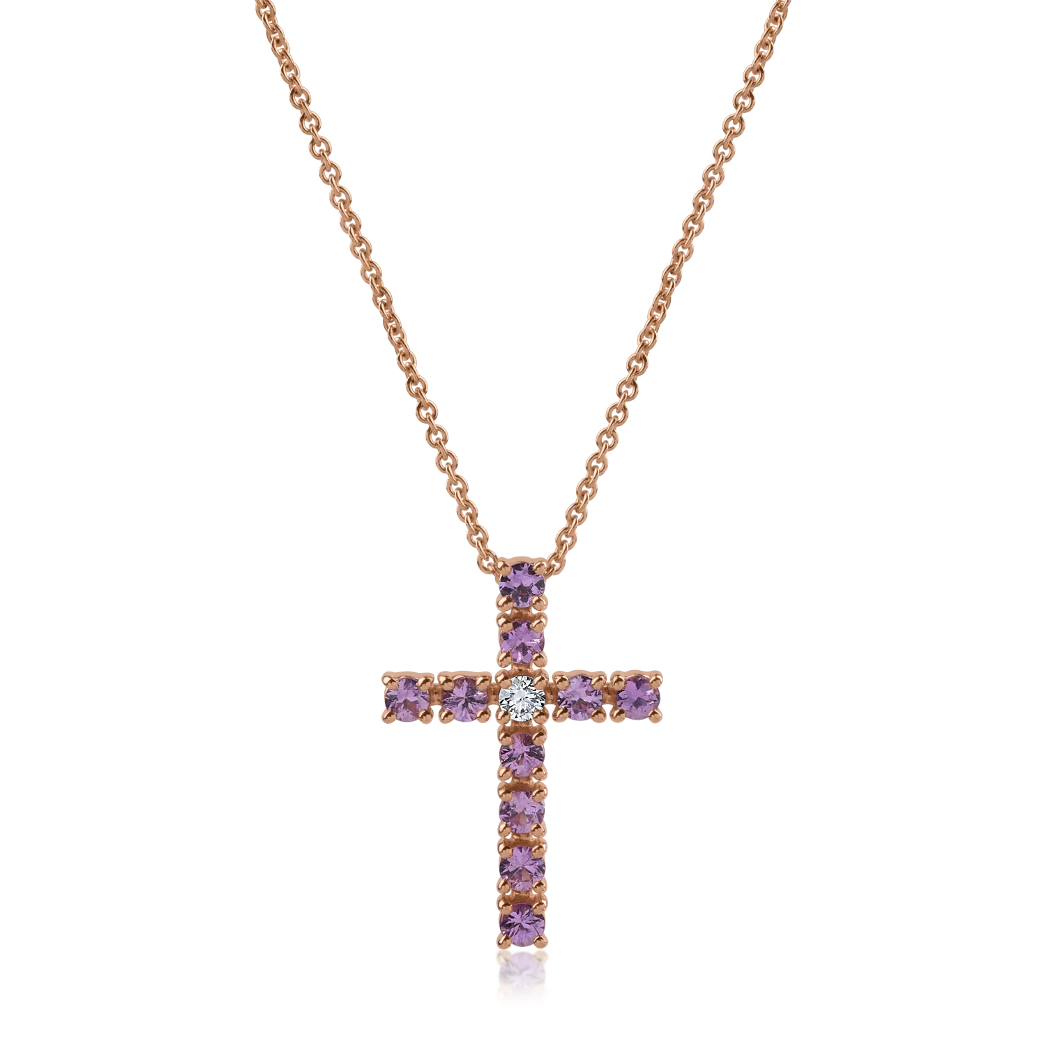 Rose gold pendant necklace with 0.95ct pink sapphires and 0.08ct diamond