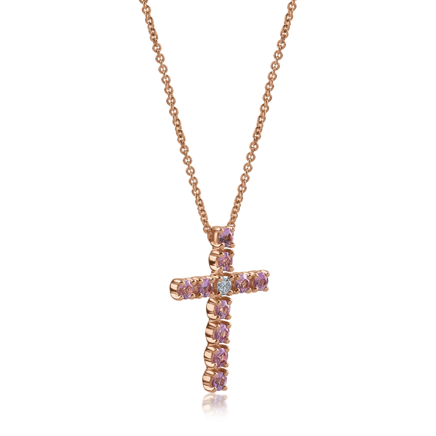 Rose gold pendant necklace with 0.95ct pink sapphires and 0.08ct diamond