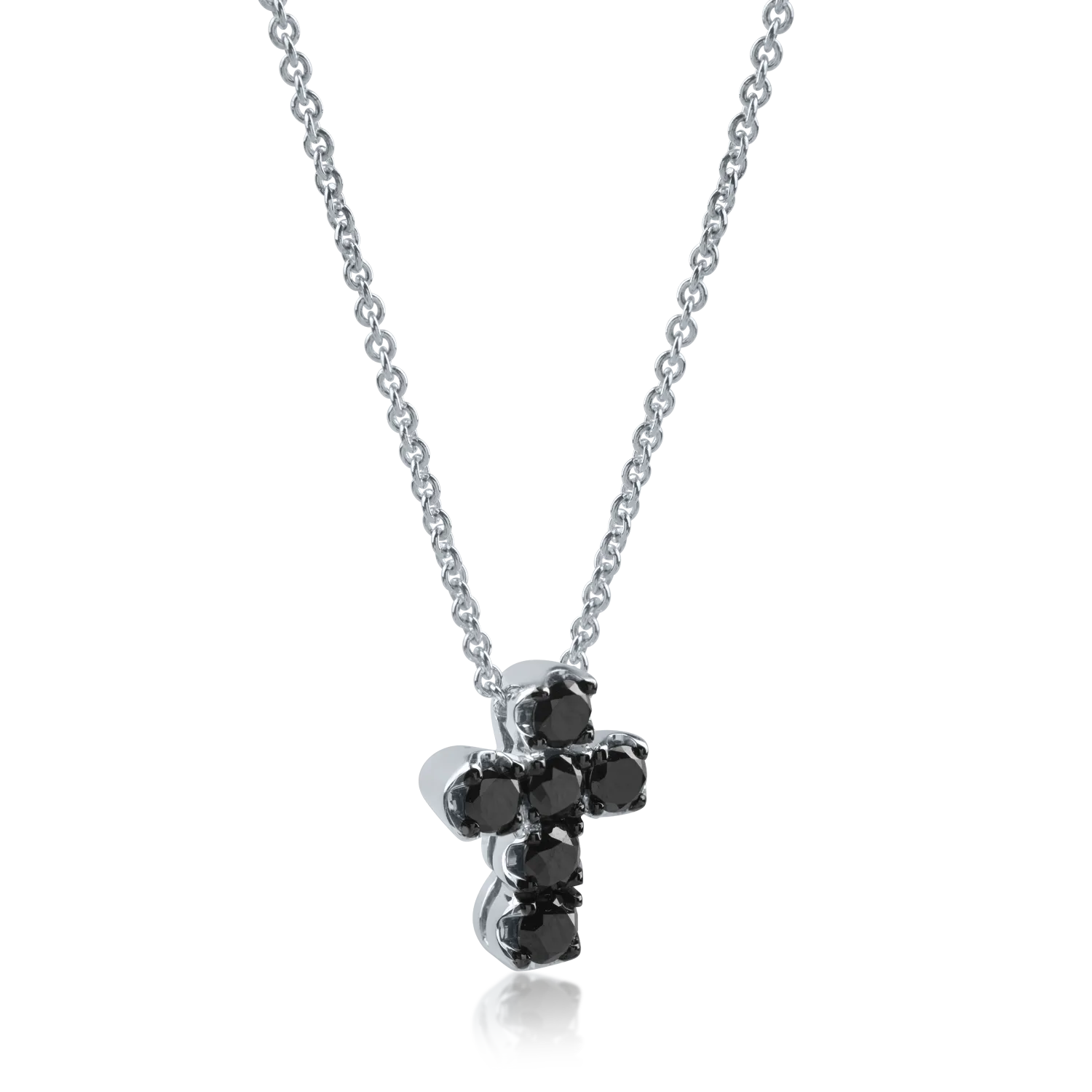 Fehérarany keresztes medál nyaklánc 0.72ct fekete gyémántokkal